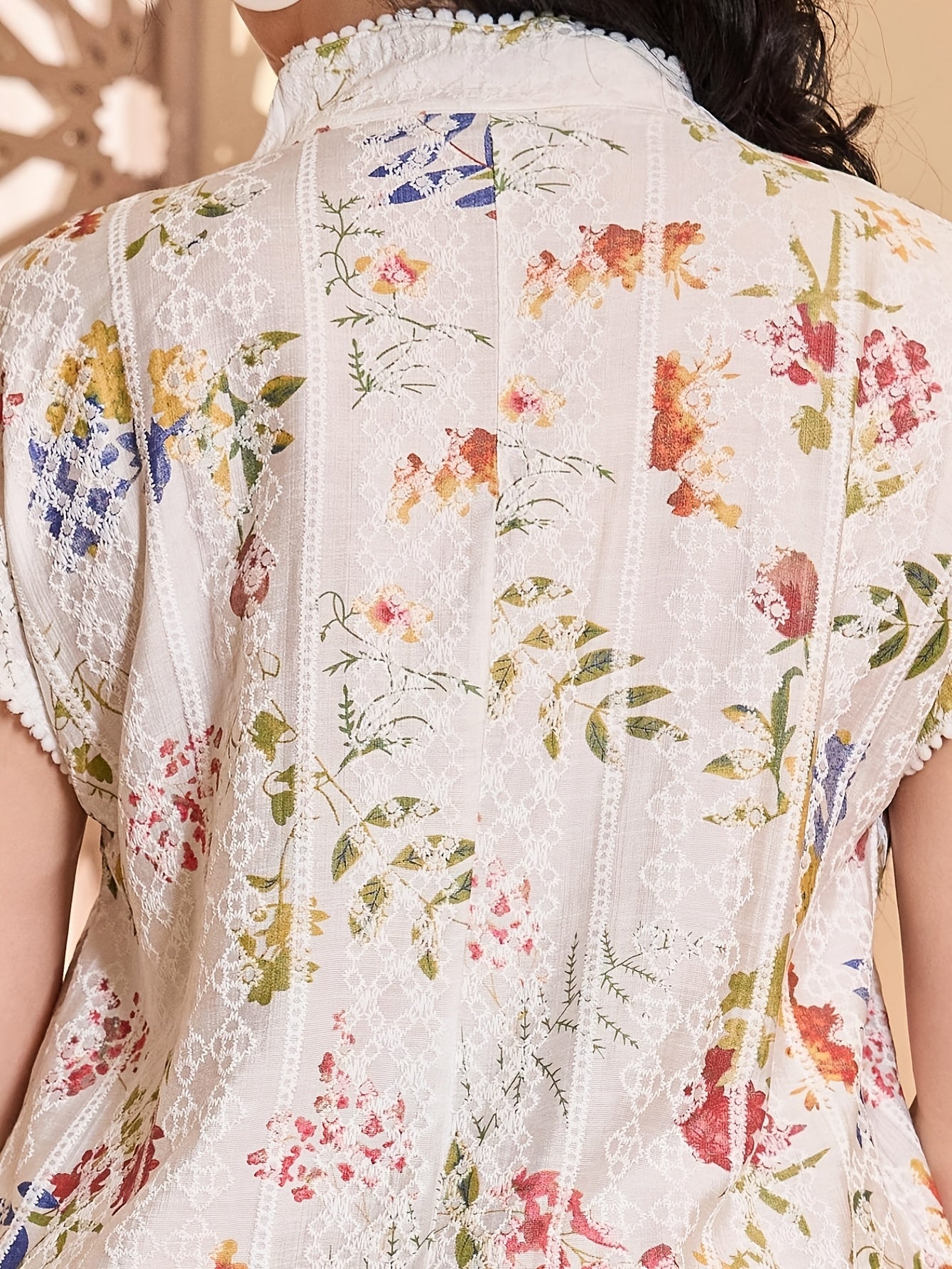 [Floral Jalabia Dress] Floral Print Elegant Jalabia Dress | V-Neck,/MH