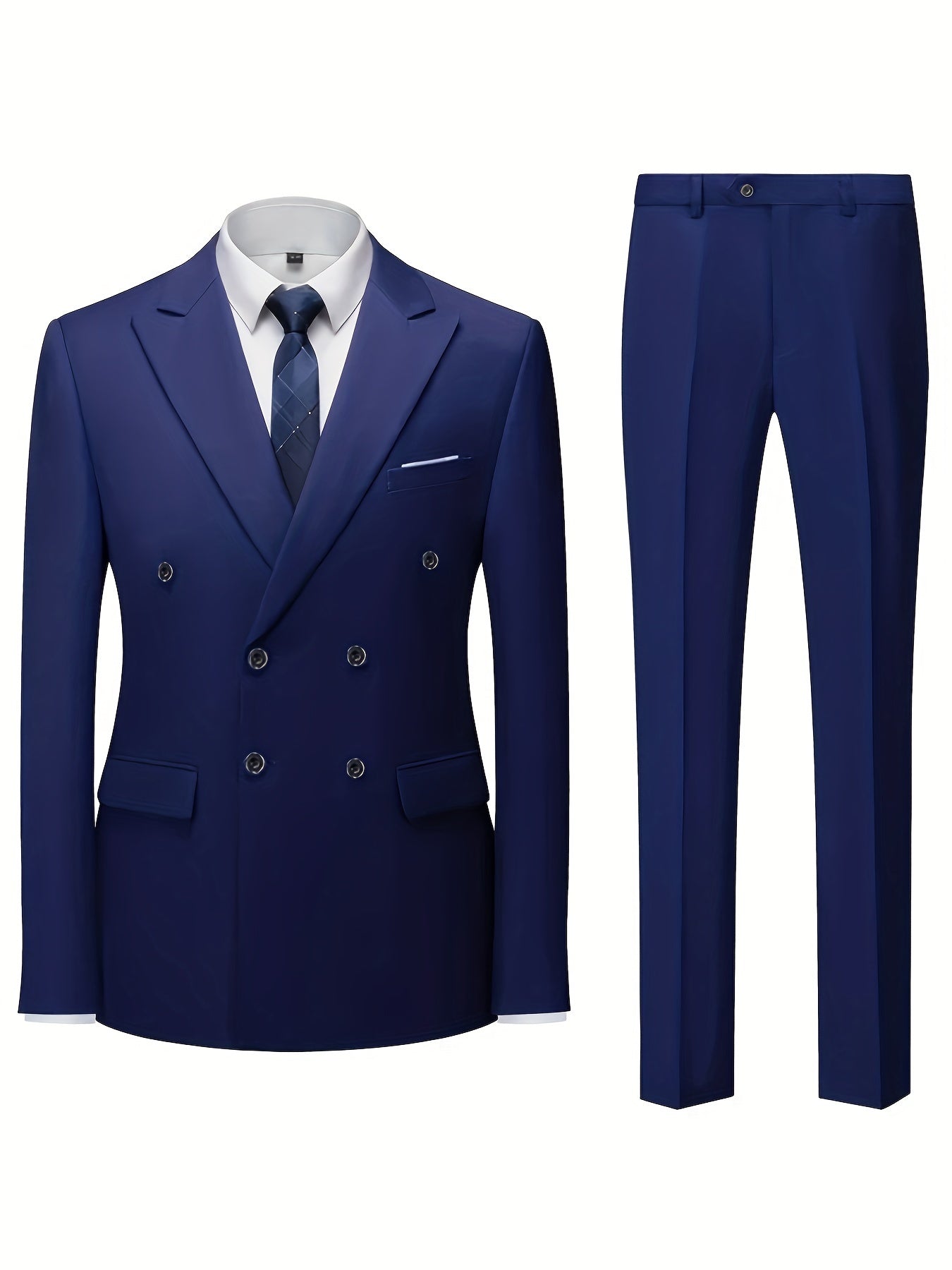 2pcs Men's Dress Suit Set, Peak Lapel Collar Double Breasted Blazer.