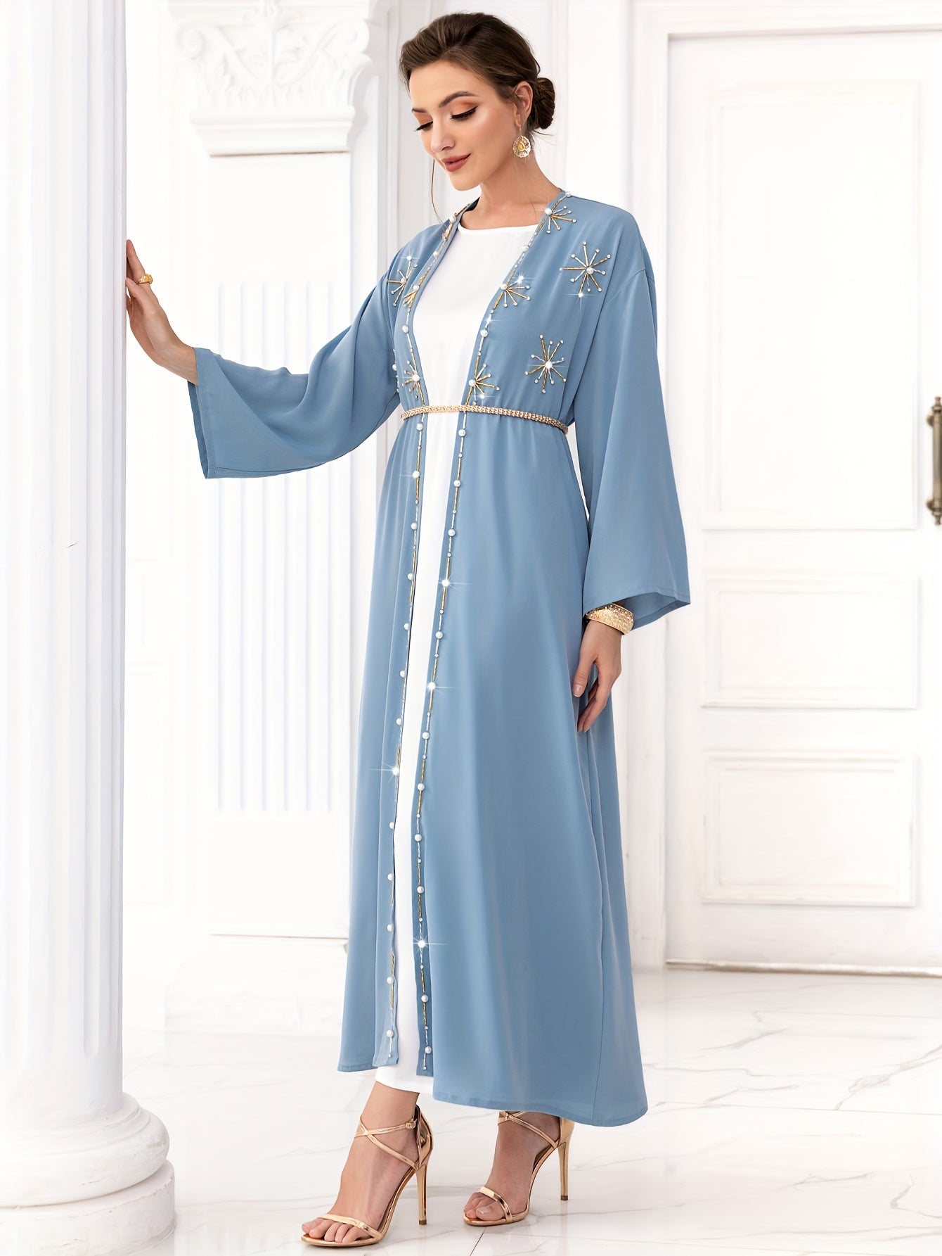 Open Front Long Sleeve Kaftan Dress,women fashion'/MH