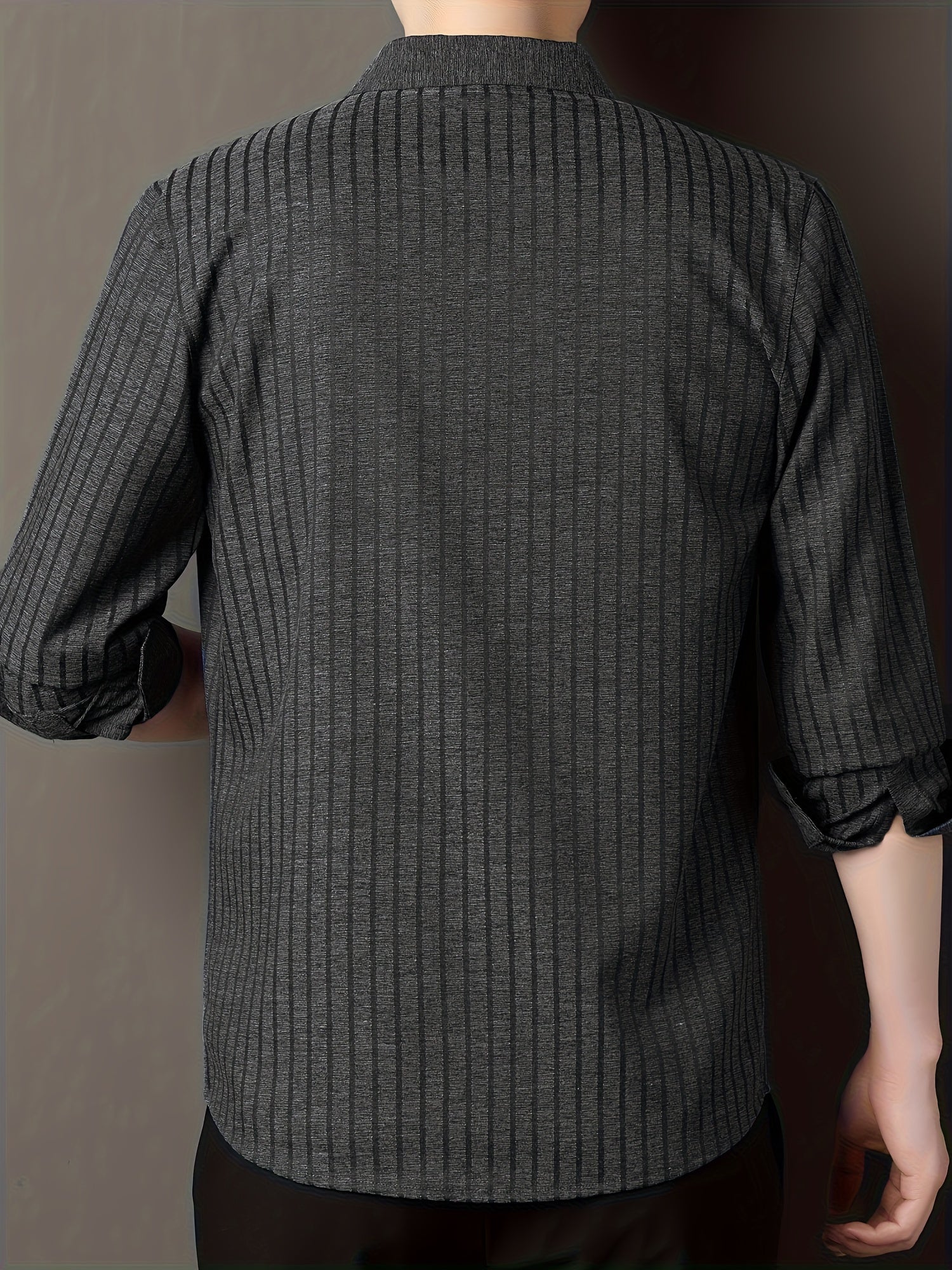 Men's Striped Lapel Collar Design Dress Shirts, Long Sleeve.