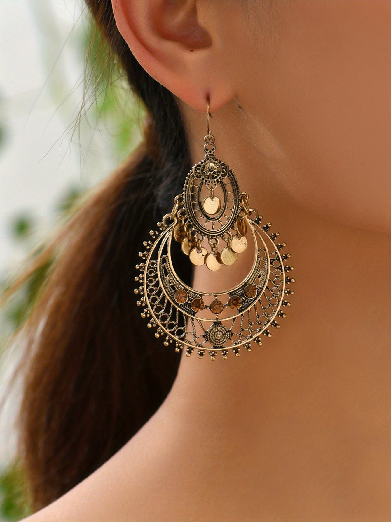 Exquisite Hollow Retro Bohemian Dangle Earrings - Zinc Alloy, Hypoallergenic, Nickel-Free Jewelry for Sensitive Skin - Unique Gift for Women, Perfect for Holiday Party, Engagement, and Everyday Wear