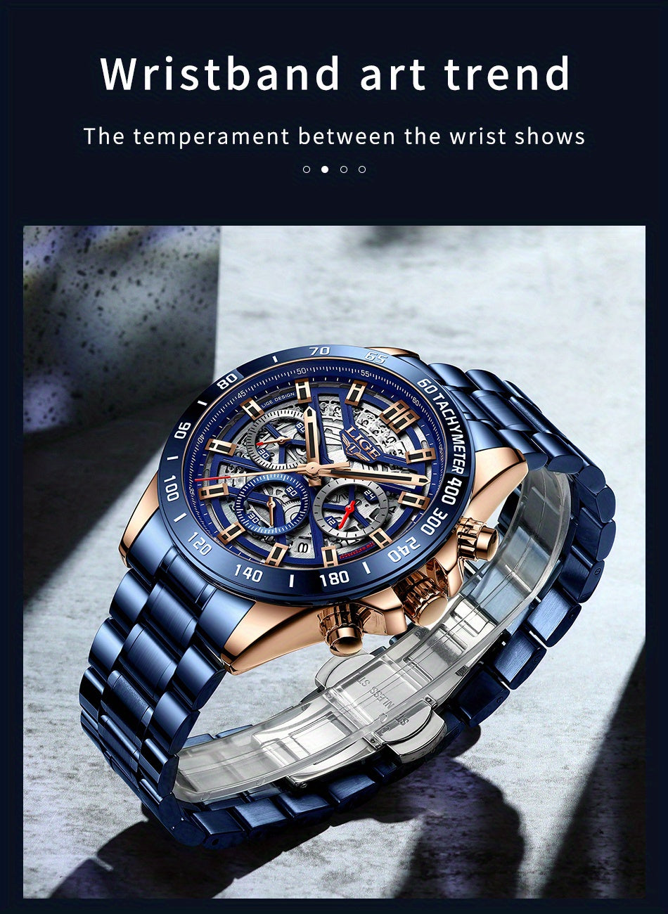 Luxe Timepiece Master - Top-Brand Luxury Quartz Chronograph Watch for Men with Hollowed-Out Design, Business Fashion Sports Style, Ideal Gift Choice for Him
