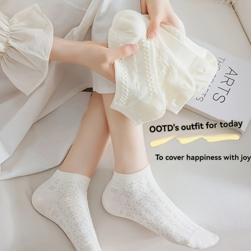 5 Pairs, White JK Socks, Women's Short Socks, /MH