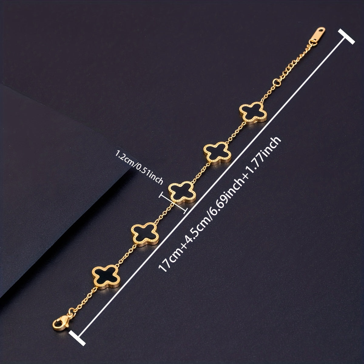 Elegant Classic Versatile Black Four-Leaf Clover Bracelet, 18k Golden Plated, Ideal Choice For Gift