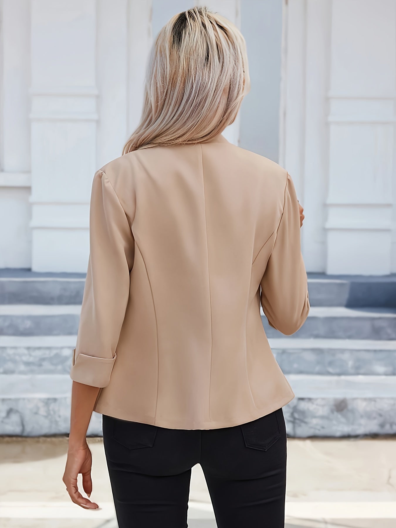Solid Color Single Breasted Blazer, Elegant 3/4 Sleeve Slim Blazer.