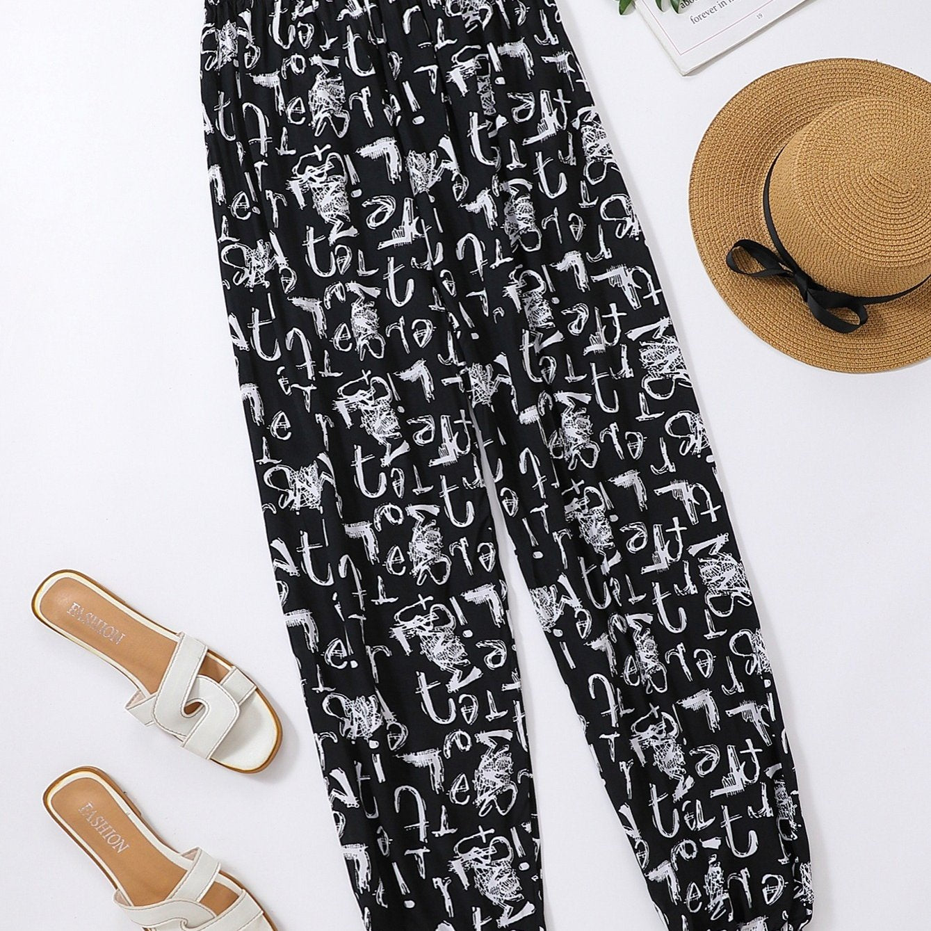 Women's Loose Fit Wide Leg Flare Pants with Print, Comfortable.