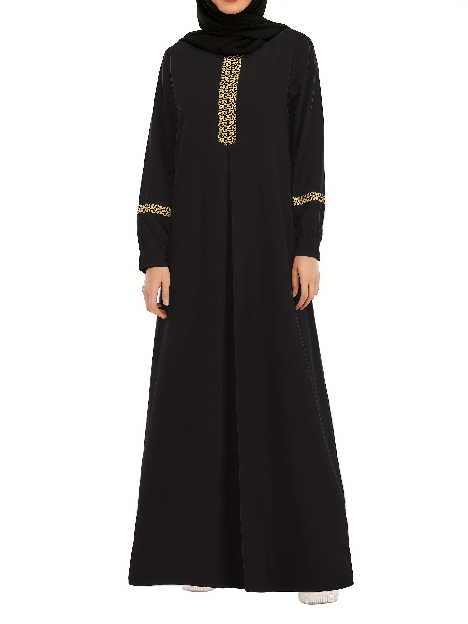Contrast Trim Kaftan, Elegant Long Sleeve Maxi Length Dress, /MH