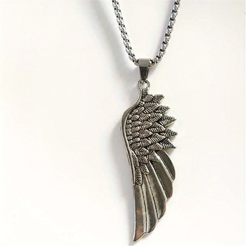 1pc Classic Feather Pendant Necklace, Retro Gift For Men