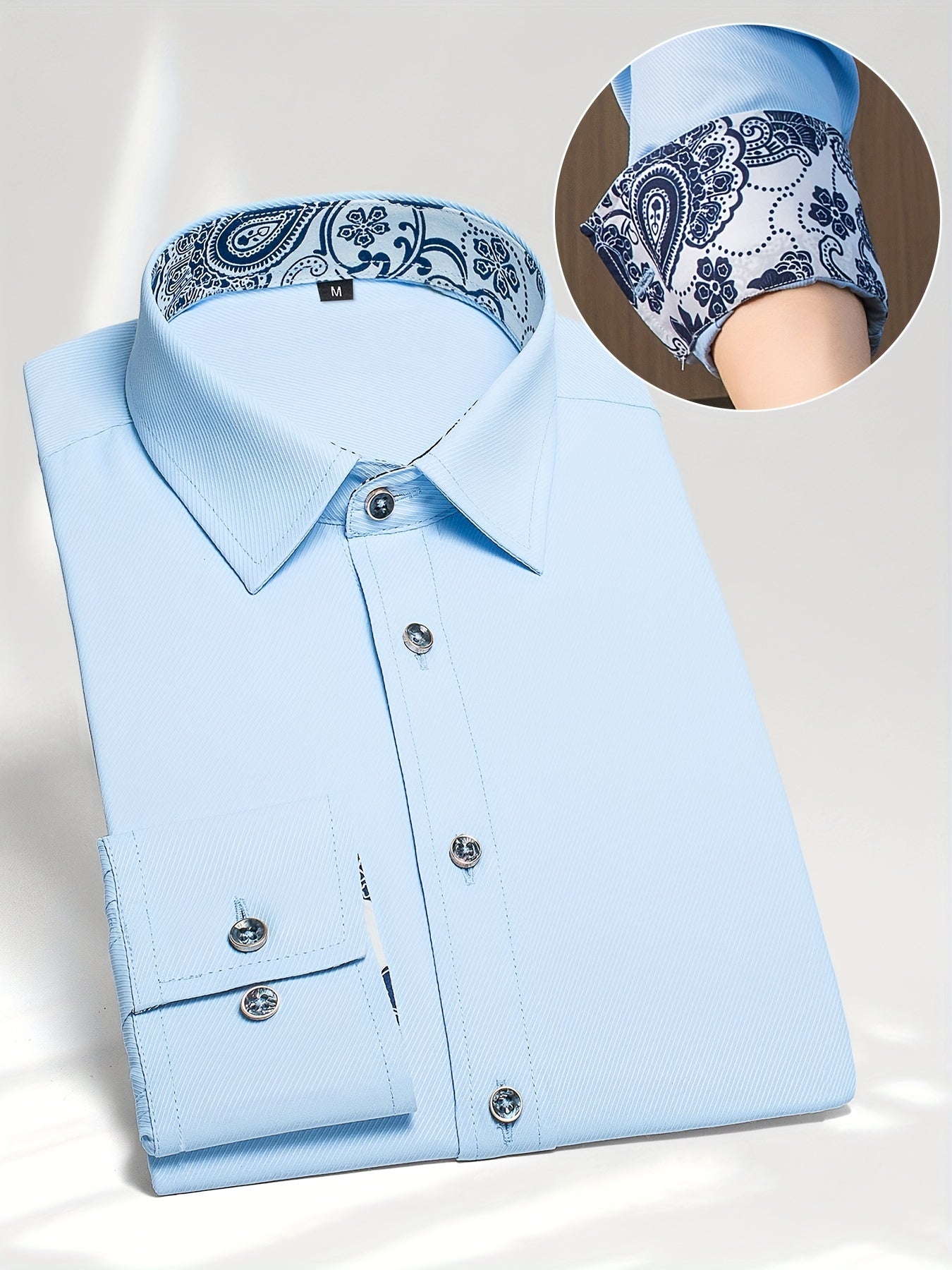 Men's Patchwork Lapel Collar Design Dress Shirts With Chest Pocket,