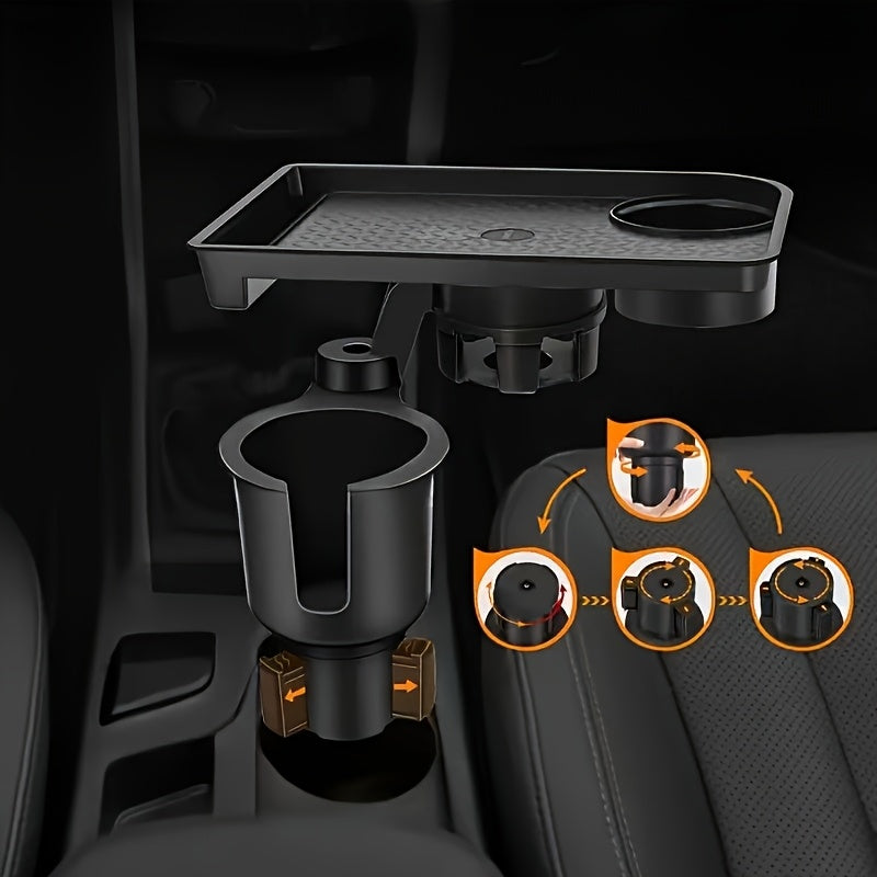 Multifunctional Car Cup Holder Tray with Dual Slots & Storage Compartments