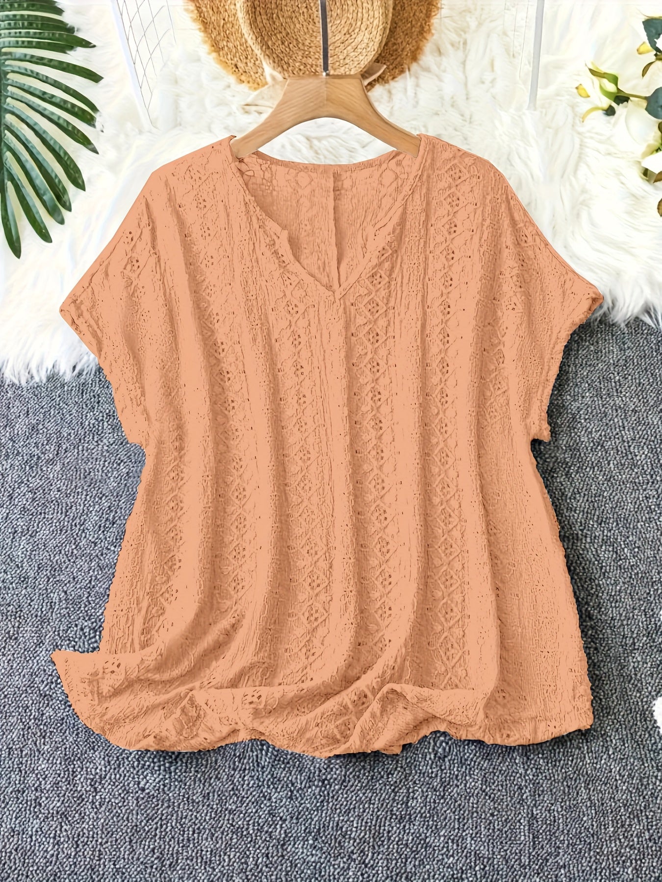 Plus Size - Women'S Elegant V-Neck Bat Sleeve T-Shirt - Slim Fit,