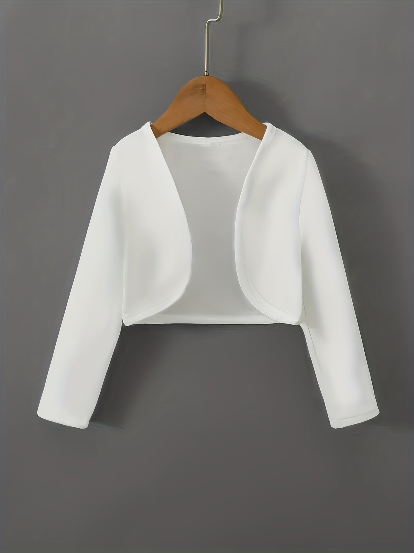 Solid Open Front Blazer, Casual Long Sleeve Crop Blazer For Work,