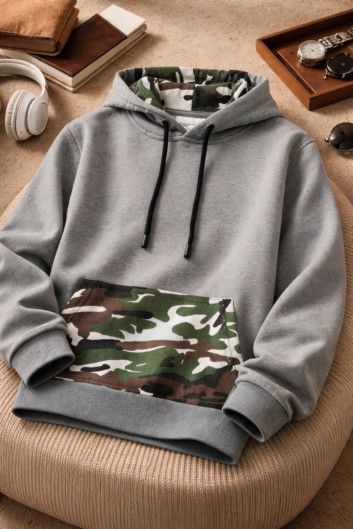 Kid Boys Premium Camo Pocket Hoodie with Contrast Trim | MH Size (2-12Years)