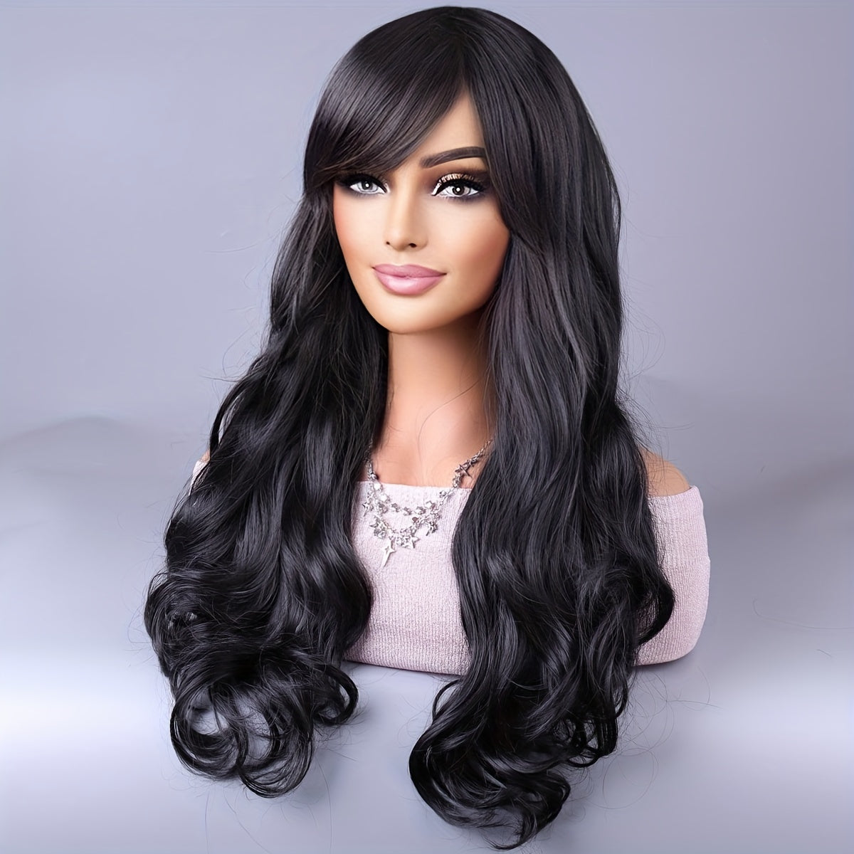 Long Reddish Brown Curly Wig With Bangs For Women Curly Wavy Wigs Synthetic Heat Resistant Fiber For Daily Party Cosplay Use