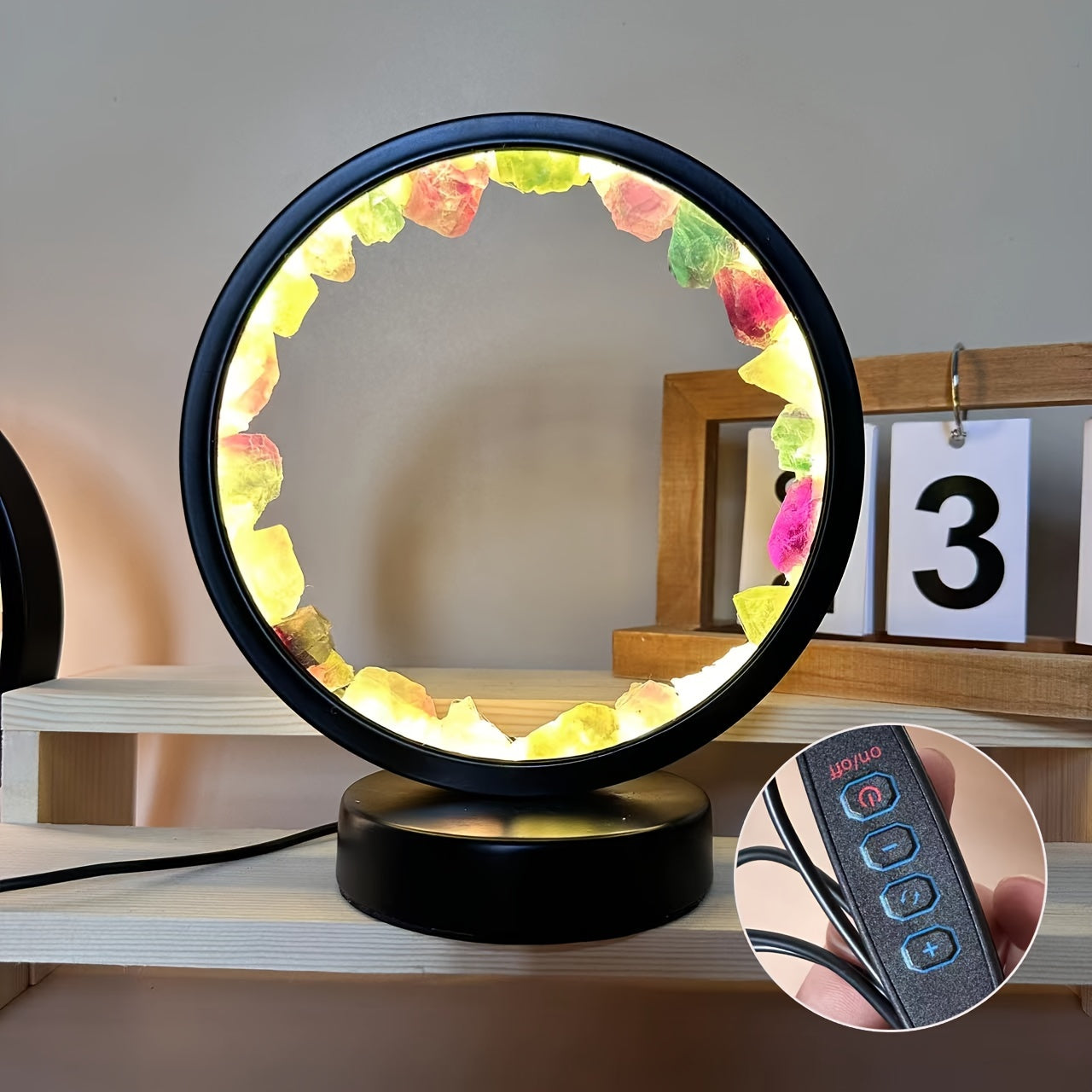 1pc Amethyst Yellow Crystal Circular Bedside Lamp - Natural Crystal Decoration, Unique Christmas Gift, Home Accent Lighting, Calming Ambiance, Handcrafted Ornament, Premium Quality, Crystal Clear Clarity