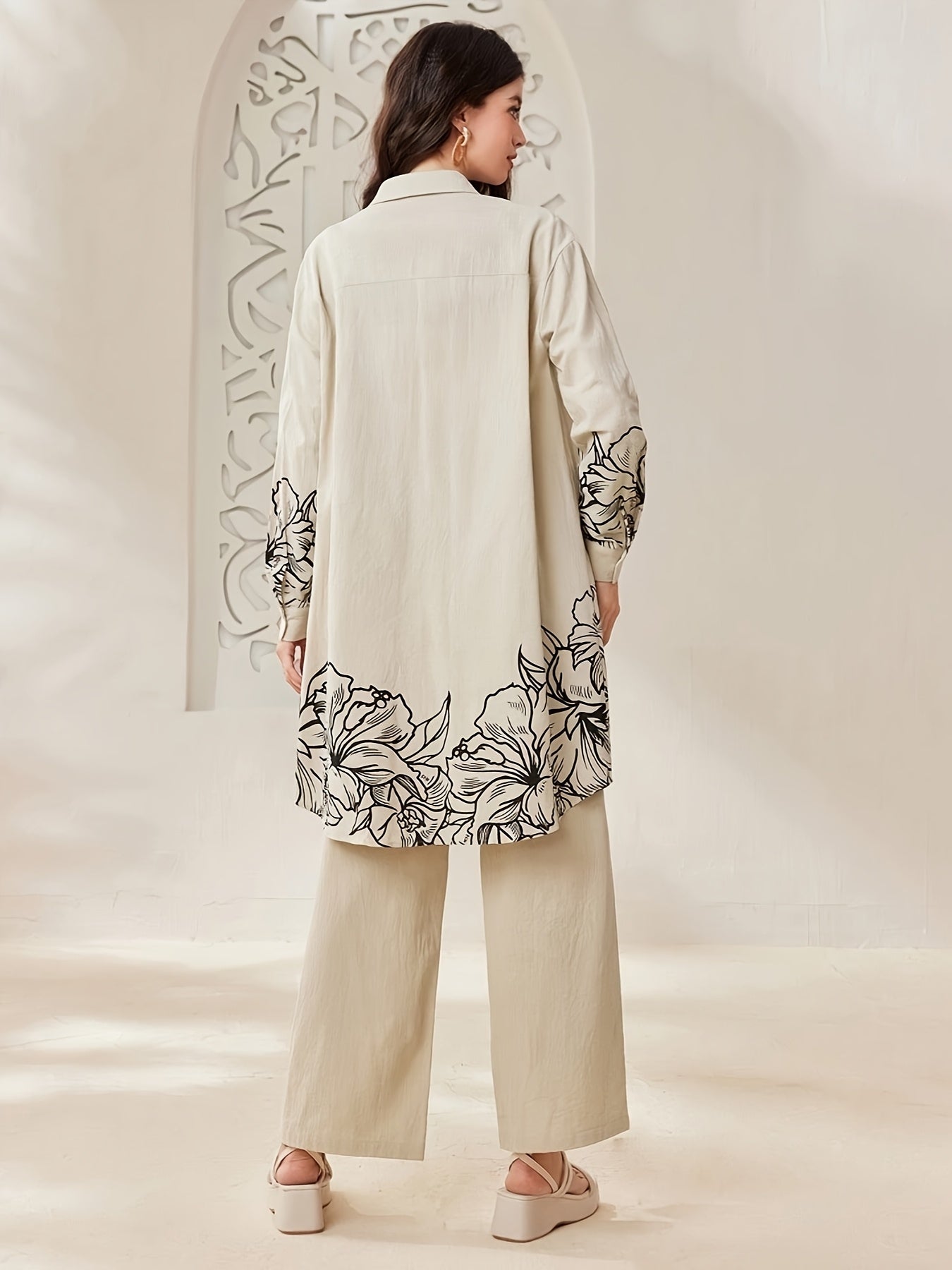 YT309 Women'S Elegant and Fashionable Floral Print Long Sleeve./MH