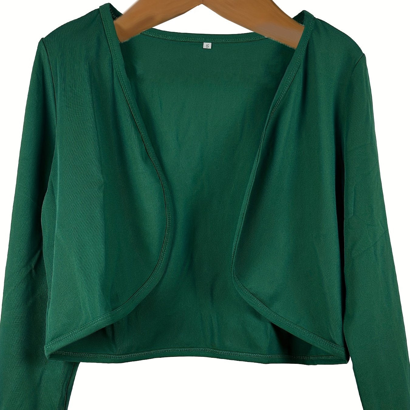 Solid Open Front Blazer, Casual Long Sleeve Crop Blazer For Work,