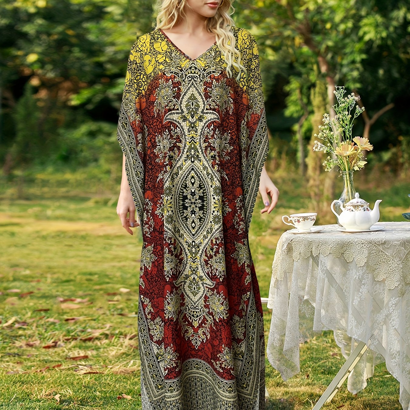 Plus Size, European and American Plus Size Women's Bohemian Vacation Dress ./MH