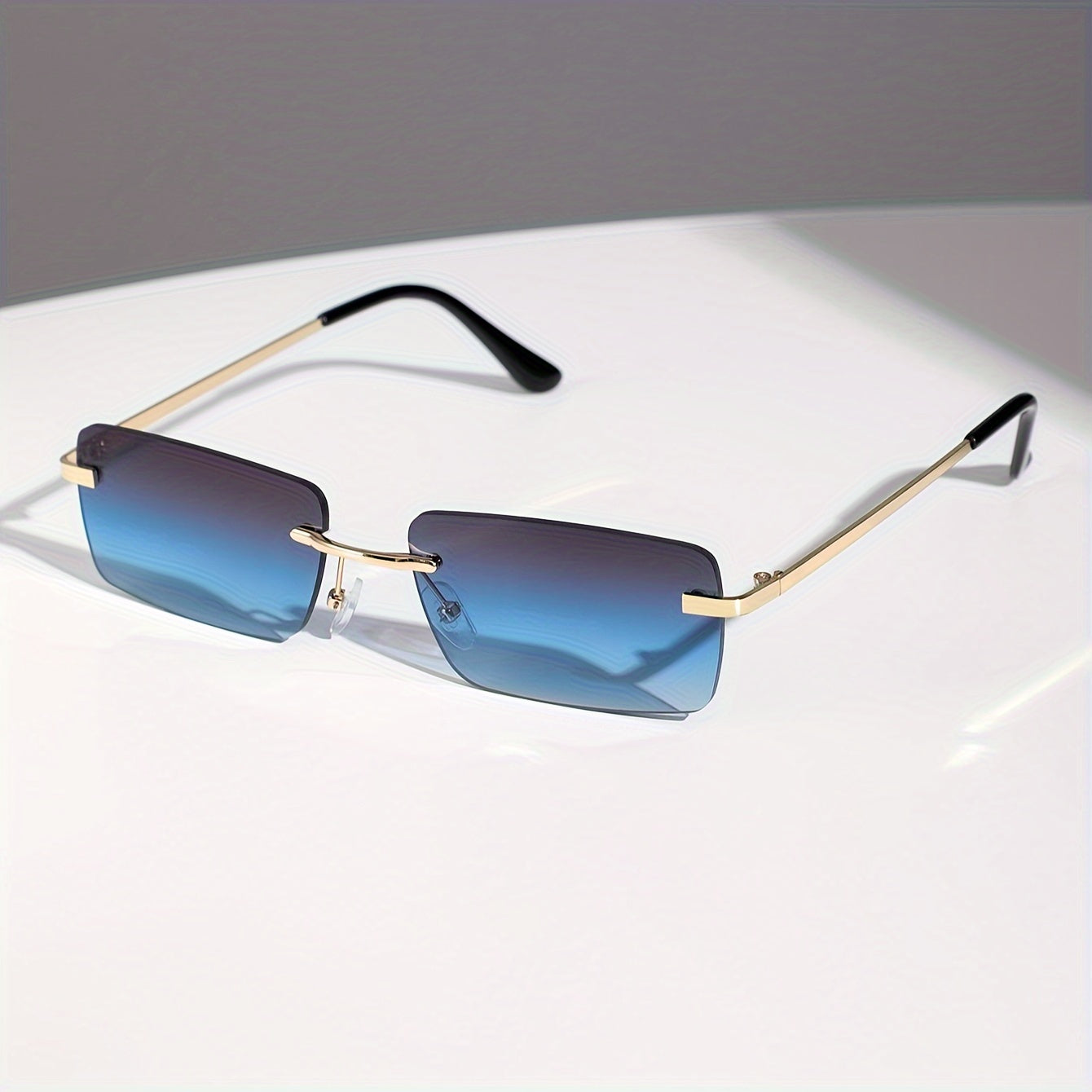 Rimless Rectangle For Women Men Summer Gradient Metal Outdoor Sun Shades