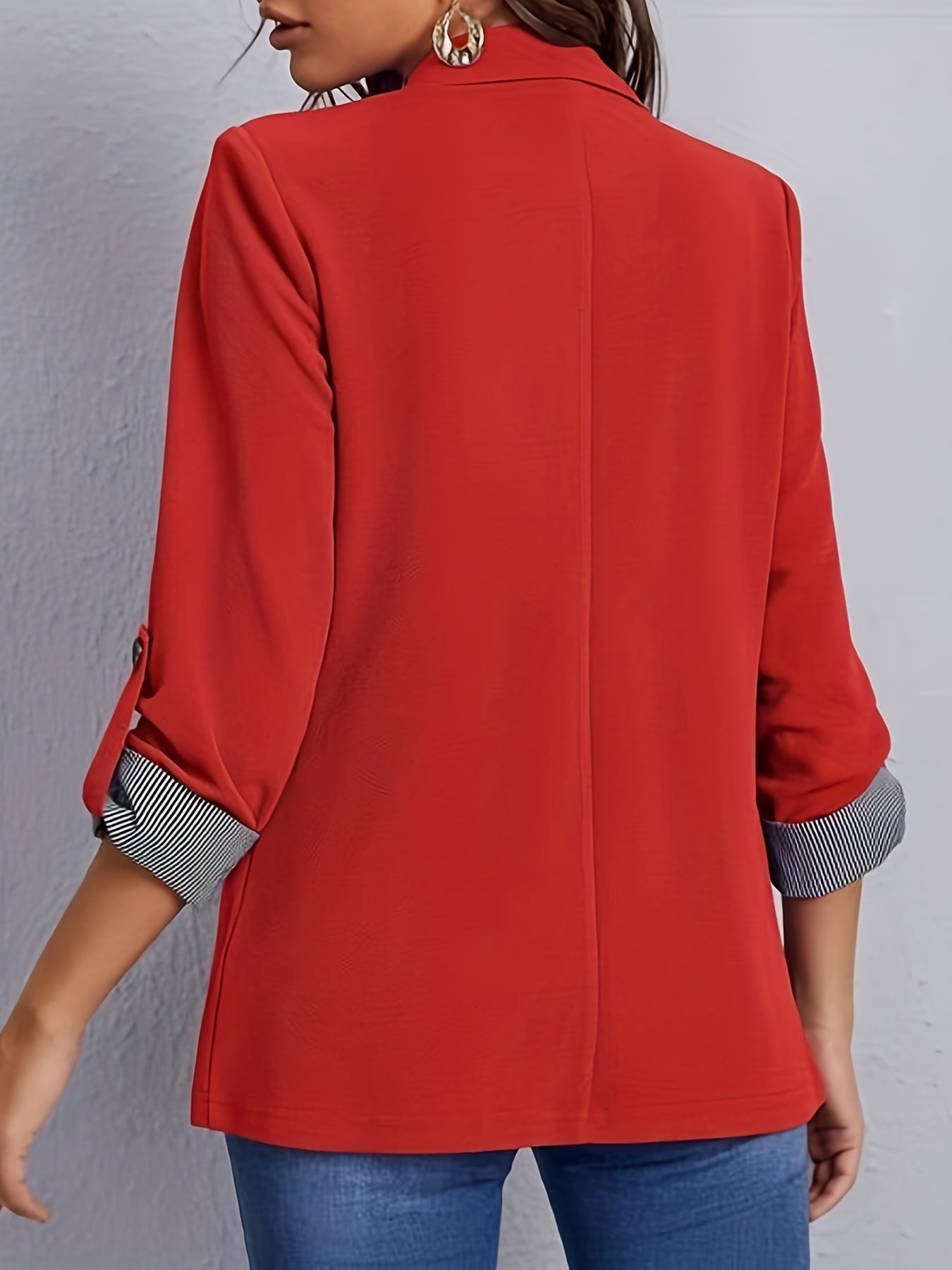 Solid Color Open Front Blazer, Elegant Lapel Neck Single Button.