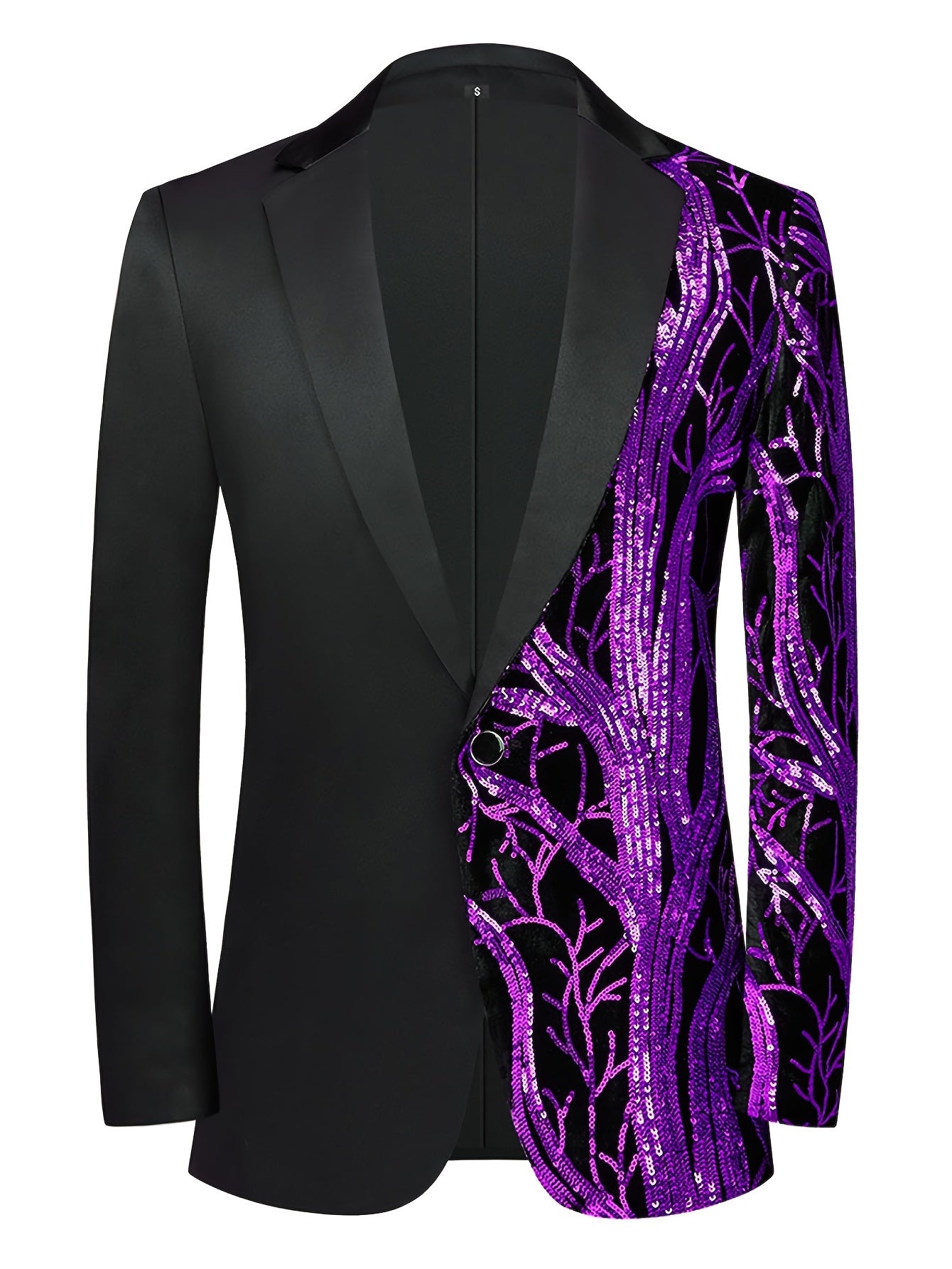 Shiny Sequins Blazer, Men's Semi-formal One Button Lapel Suit Jacket .