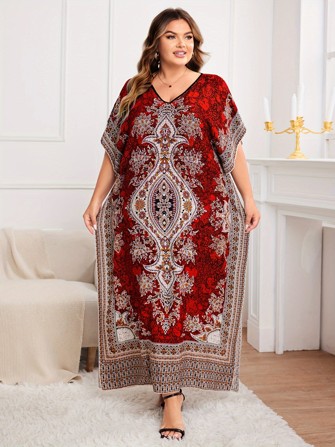 Plus Size, European and American Plus Size Women's Bohemian Vacation Dress ./MH