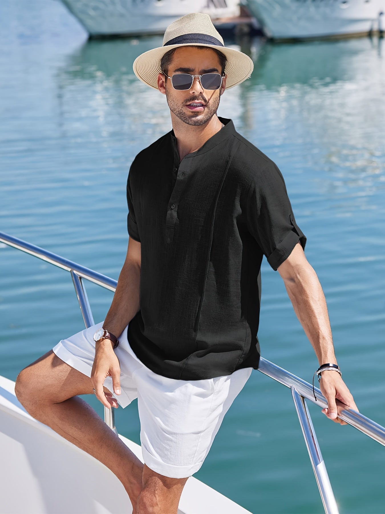 Men's Cotton & Ramie Fiber Shirt Top Turn-Down Collar Long Sleeve Closure Male Casual Shirt For Men Daily Vacation Streetwear