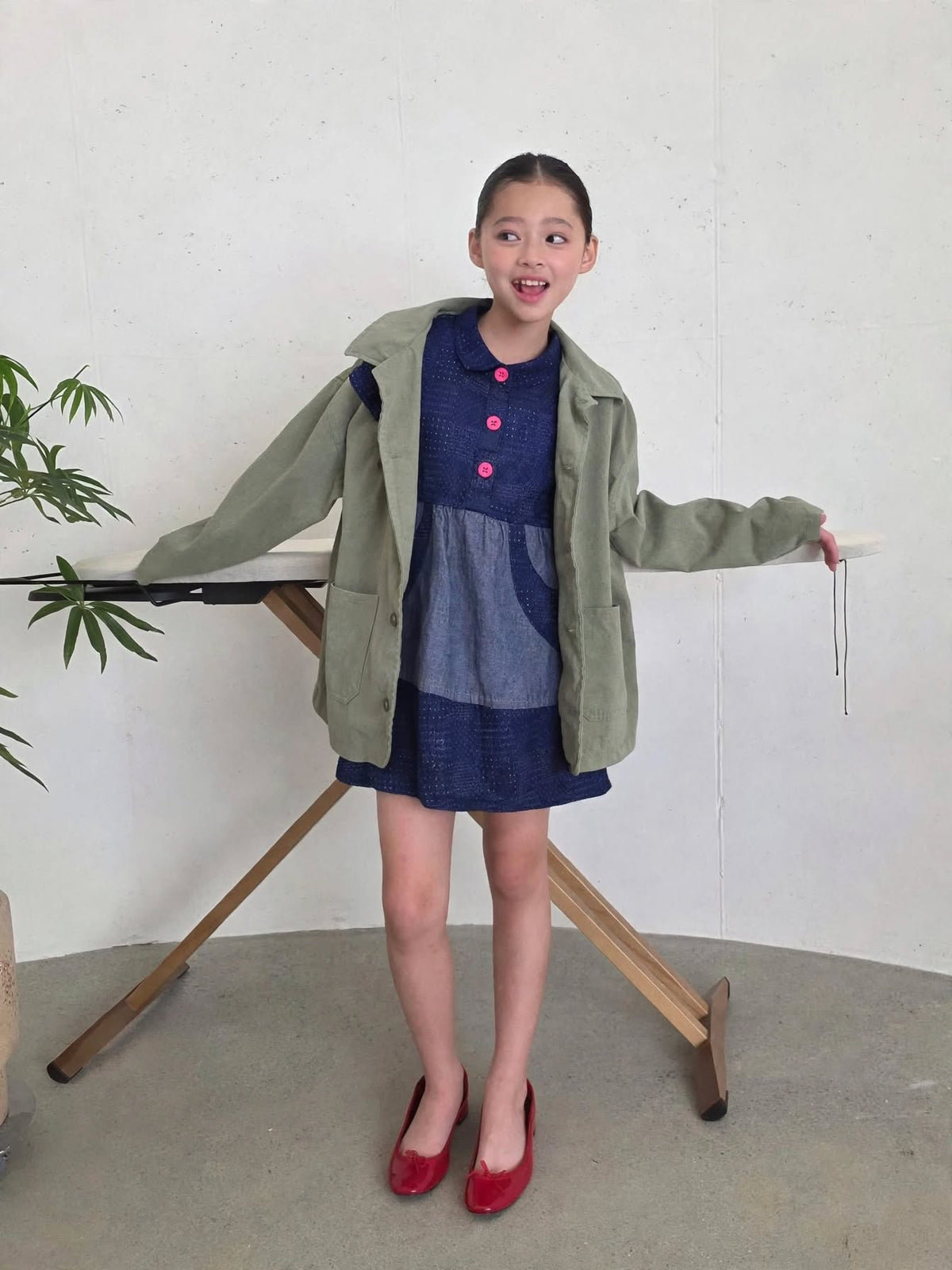 Girls Contrast Blue Denim Button-Down Tunic (2–12 Years)