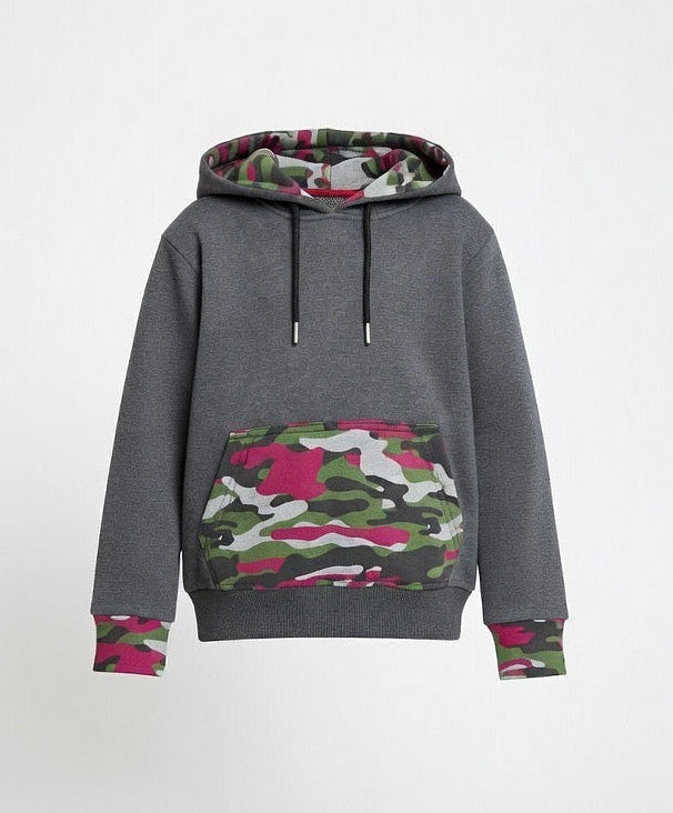Kid Boys Contrast Trim Camo Pocket Hoodie with  | MH