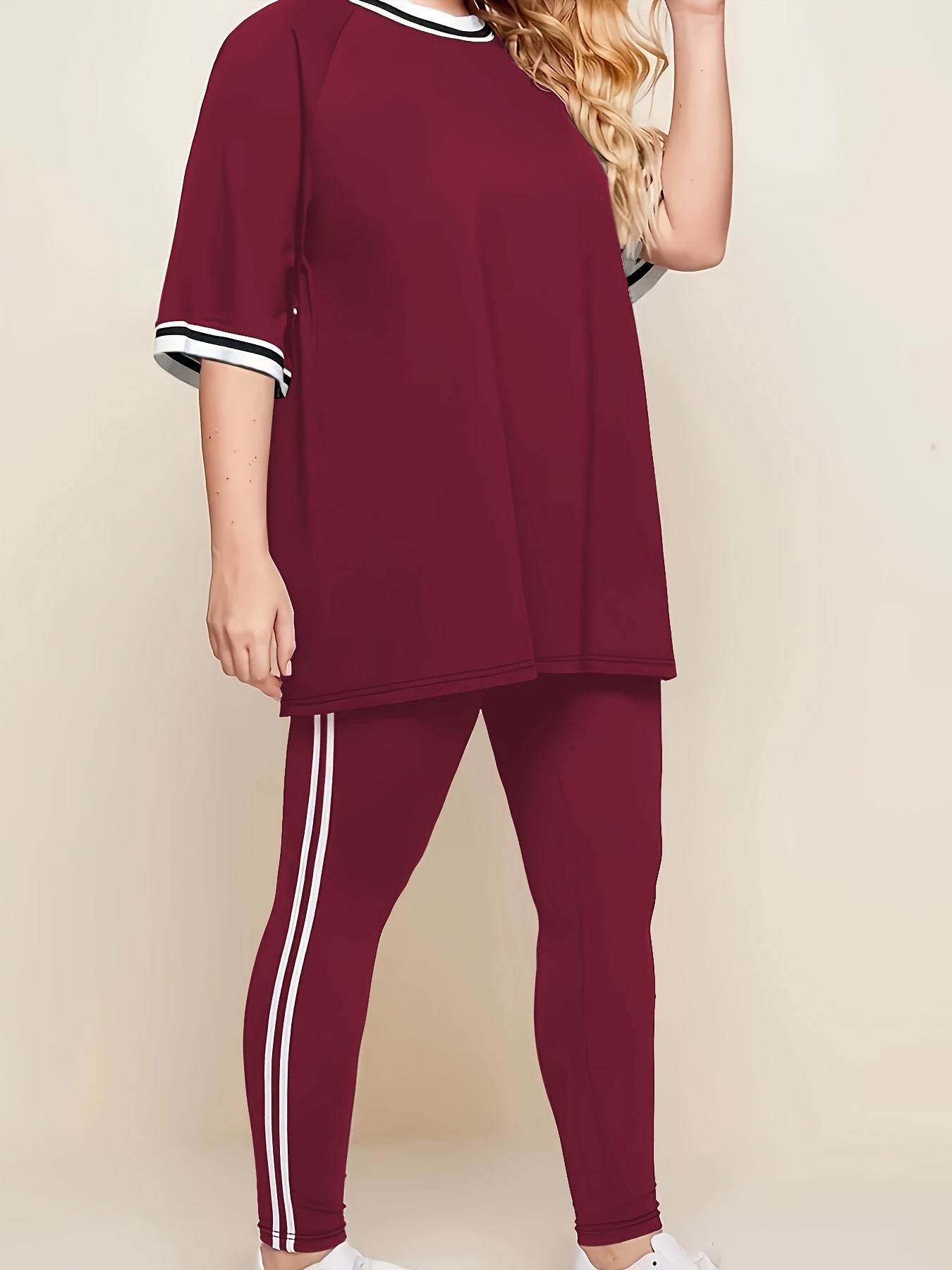 Women'S Plus Size Casual Lounge Set - Gray & White