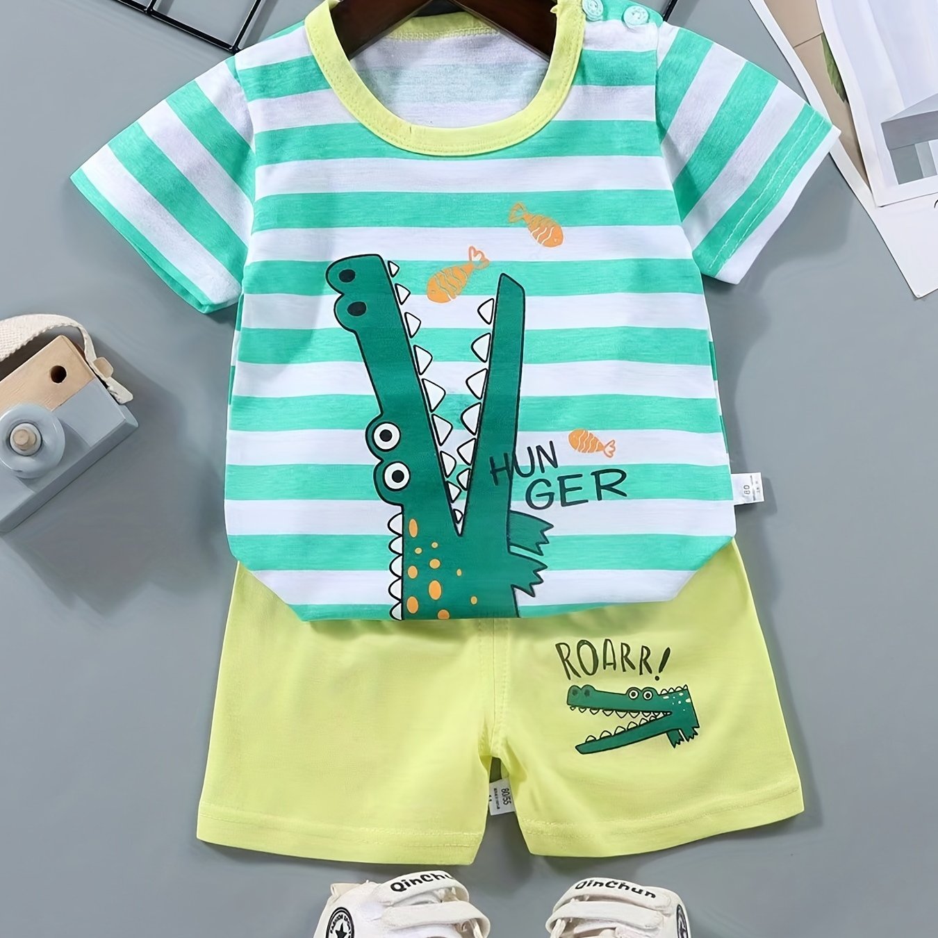 2pcs Boys Casual Cotton Color Block Crocodile Print .