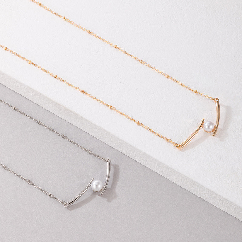 Dainty Necklace With Faux Pearls Pendant Delicate Neck Chain Sweet Jewelry For Women