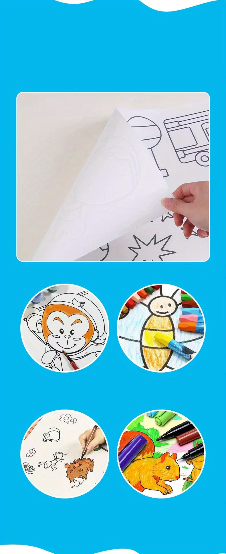 Doodle Painting Roll, Painting Paper Roll DIY Painting Painting Color Filling, Develop Imagination Painting Tools (Without Pen, Uncolored Painting Roll) Halloween/Christmas Gift Easter Gift