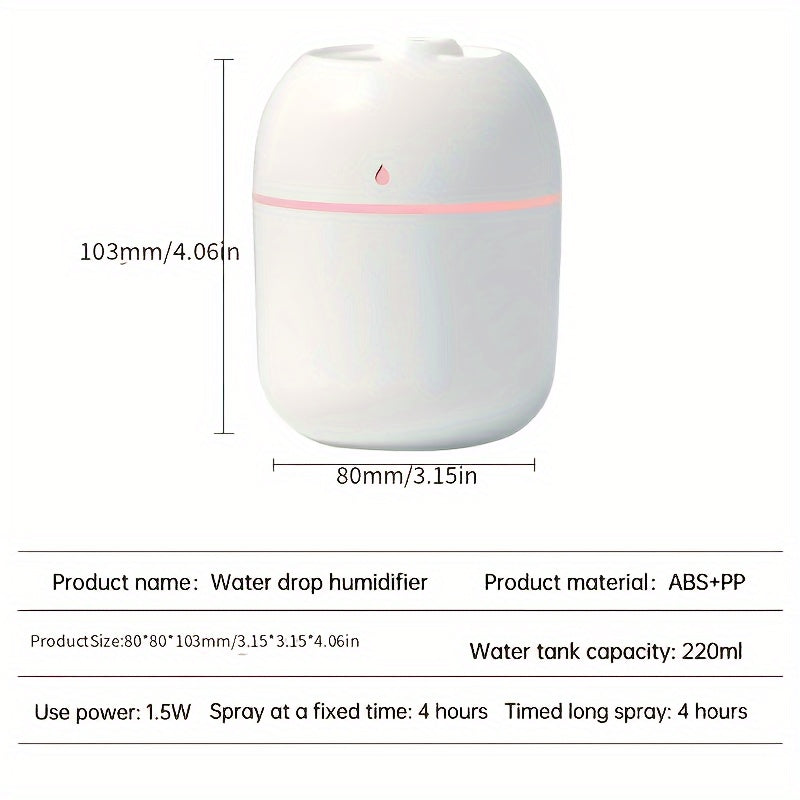 Mini Humidifier - Cool Mist Aroma Diffuser for Car, Office, Bedroom - 220mL Capacity - 2 Mist Modes - Quiet Operation Christmas Gift