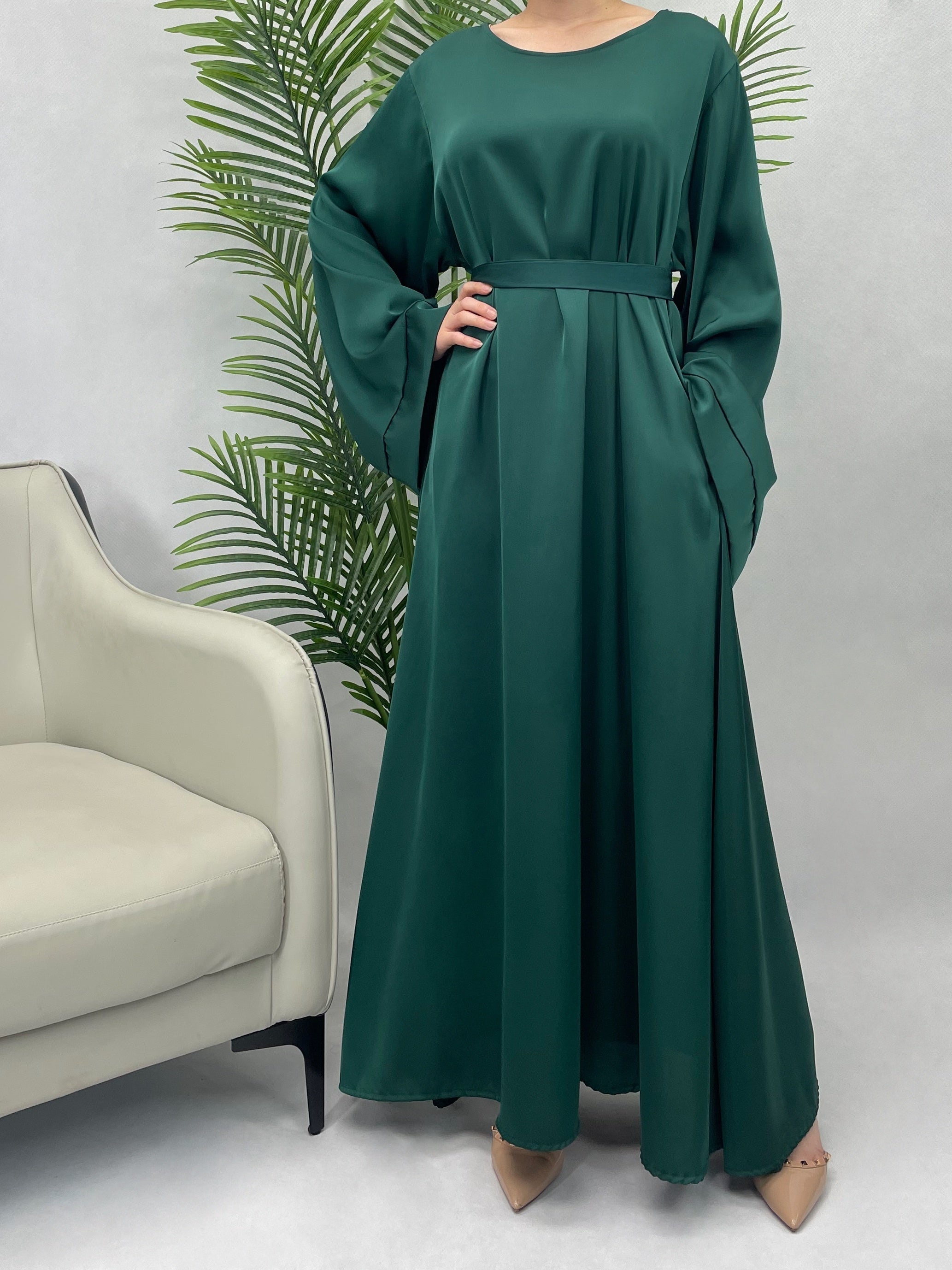 Solid Maxi Kaftan Abaya, Modest Crew Neck Long Sleeve ./MH
