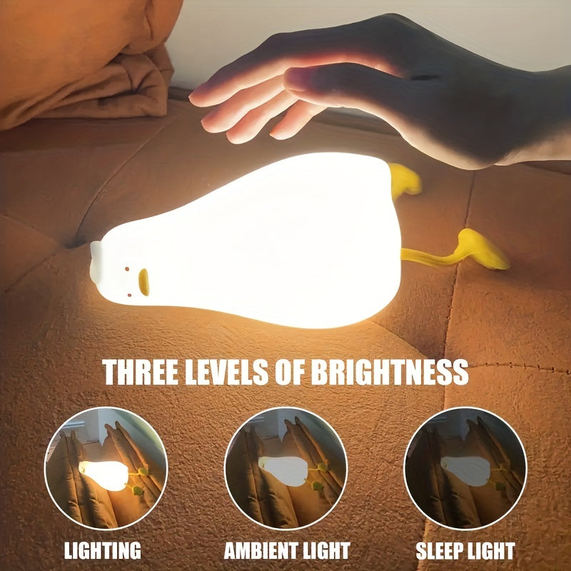 1pc Cute Duck Night Light, LED Animal Night Light, Silicone Dimmable Timing Lamp, Kawaii Light Up Lying Flat Duck Touch Light For Breastfeeding Bedroom Decor Halloween, Christmas Gift