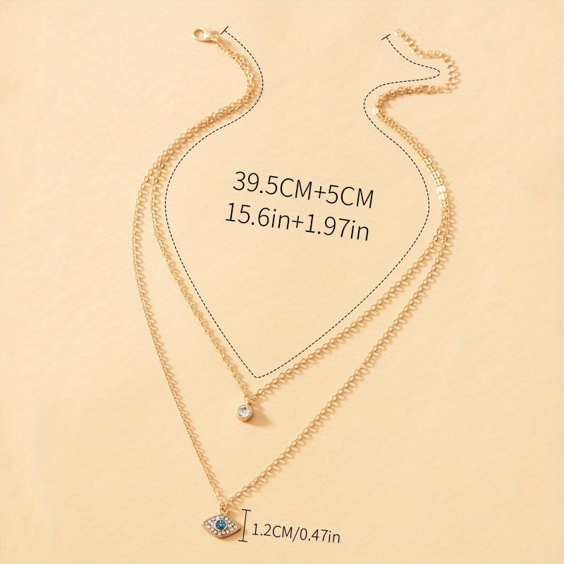 18K Gold Plated Evil's Eye Double Layer Necklace Golden Color Chain Neck Jewelry Gift
