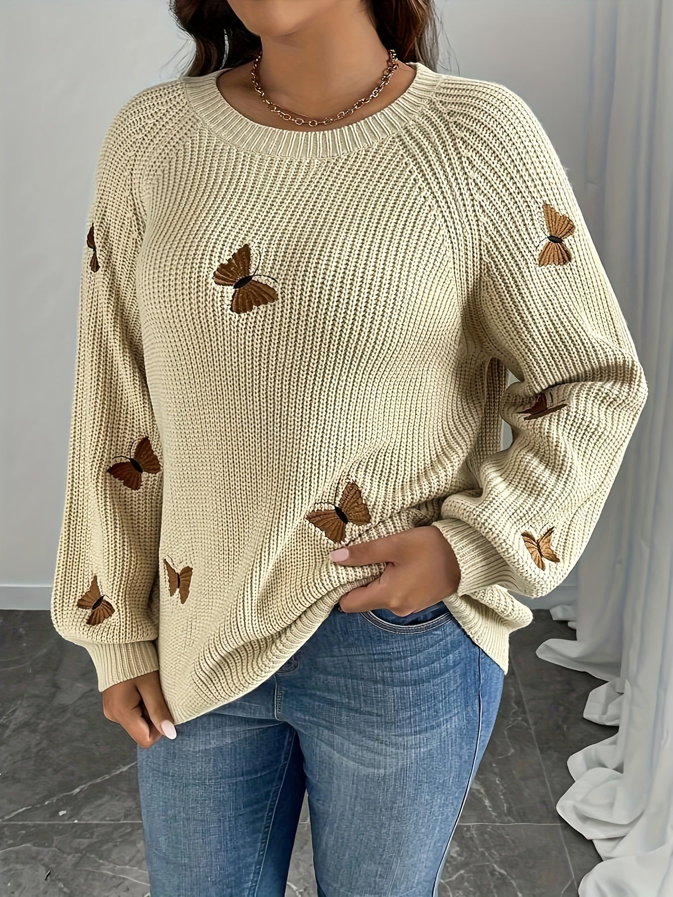 Plus Size - Plus Size Women'S Casual Crew Neck Sweater .