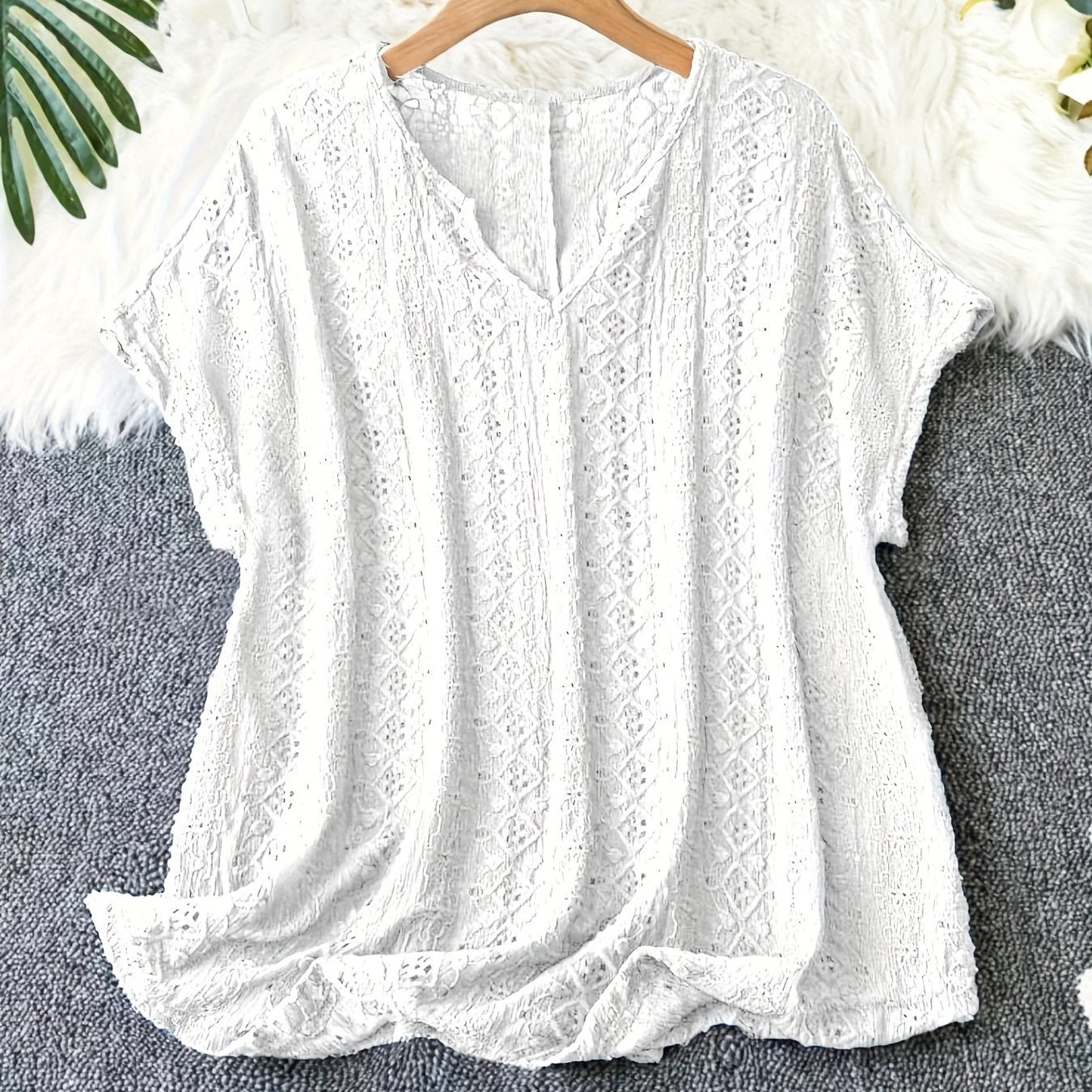 Plus Size - Women'S Elegant V-Neck Bat Sleeve T-Shirt - Slim Fit,