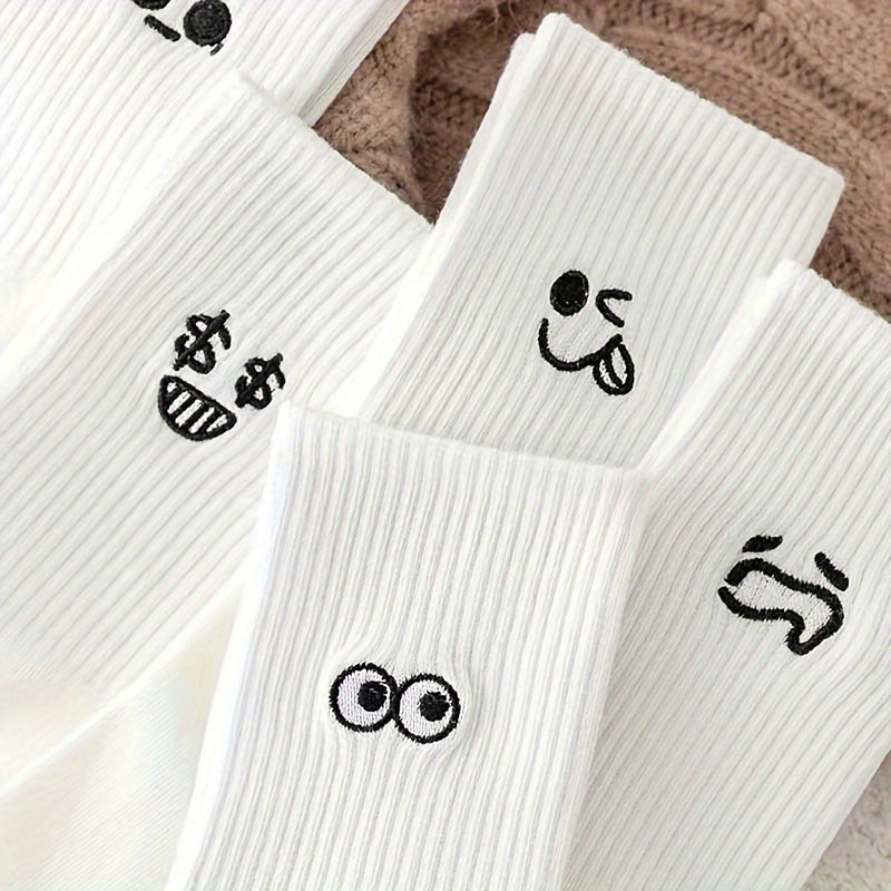 5 Pairs Cute Expression Pattern Socks, Women's Stockings & Hosiery./MH