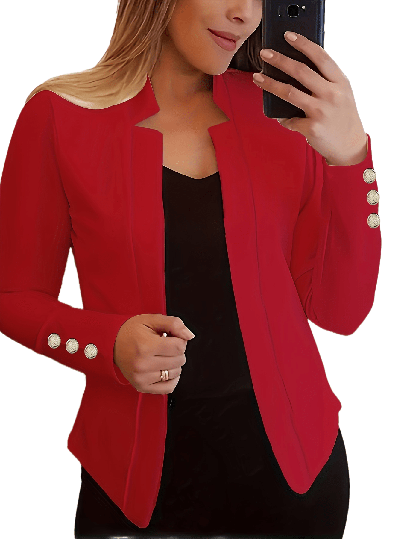 Solid Open Front Button Decor Blazer, Elegant Long Sleeve Blazer.