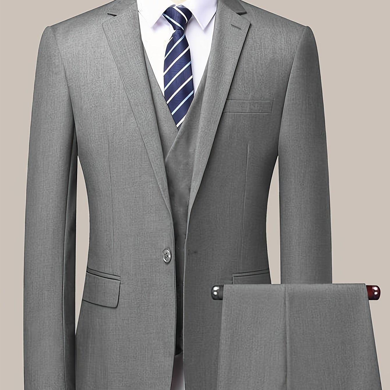 2-Piece Men's Light Business Style Solid Color Dress Suit Set.