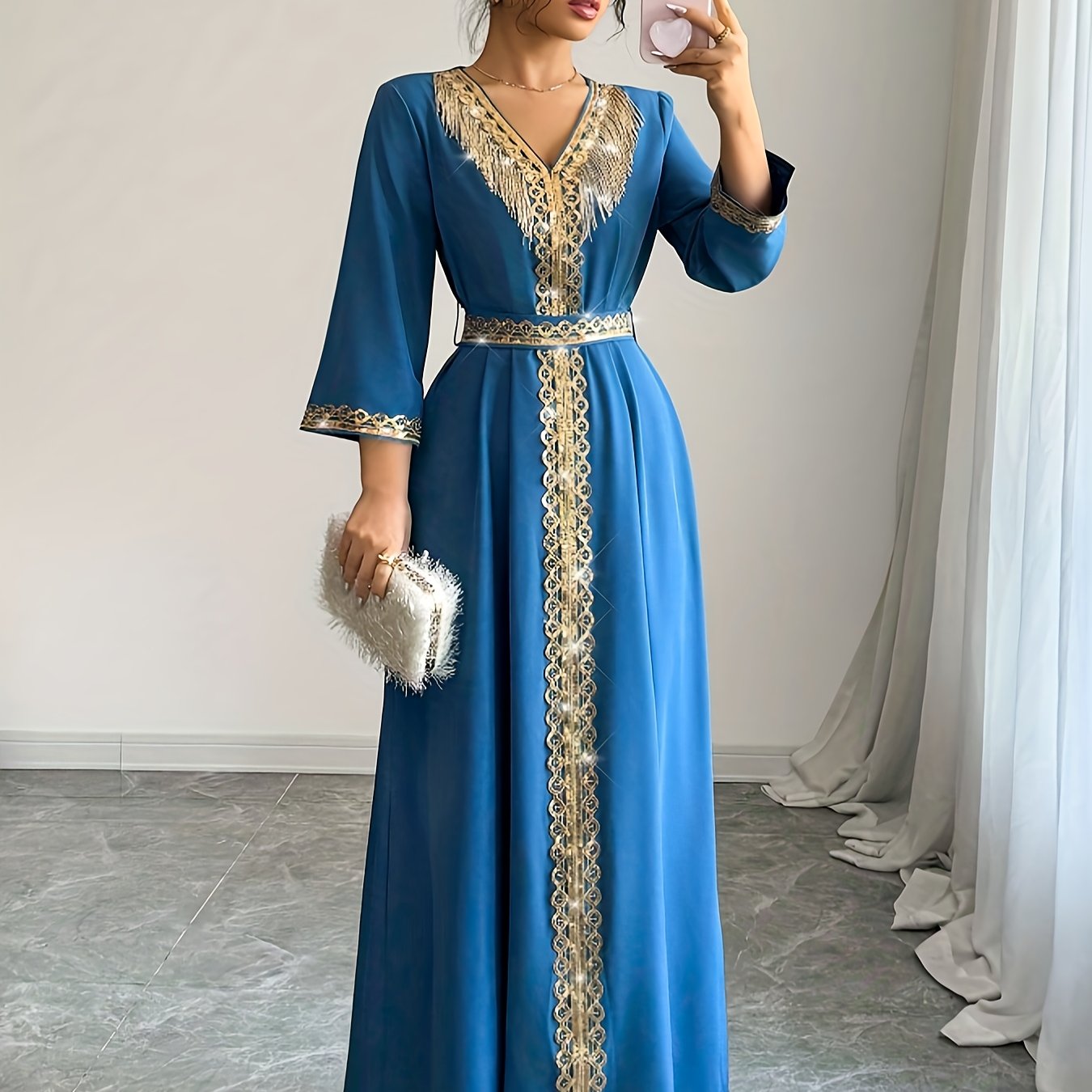 Yuhongfei Directional YY0309072 Mid-Sleeve Maxi Dress