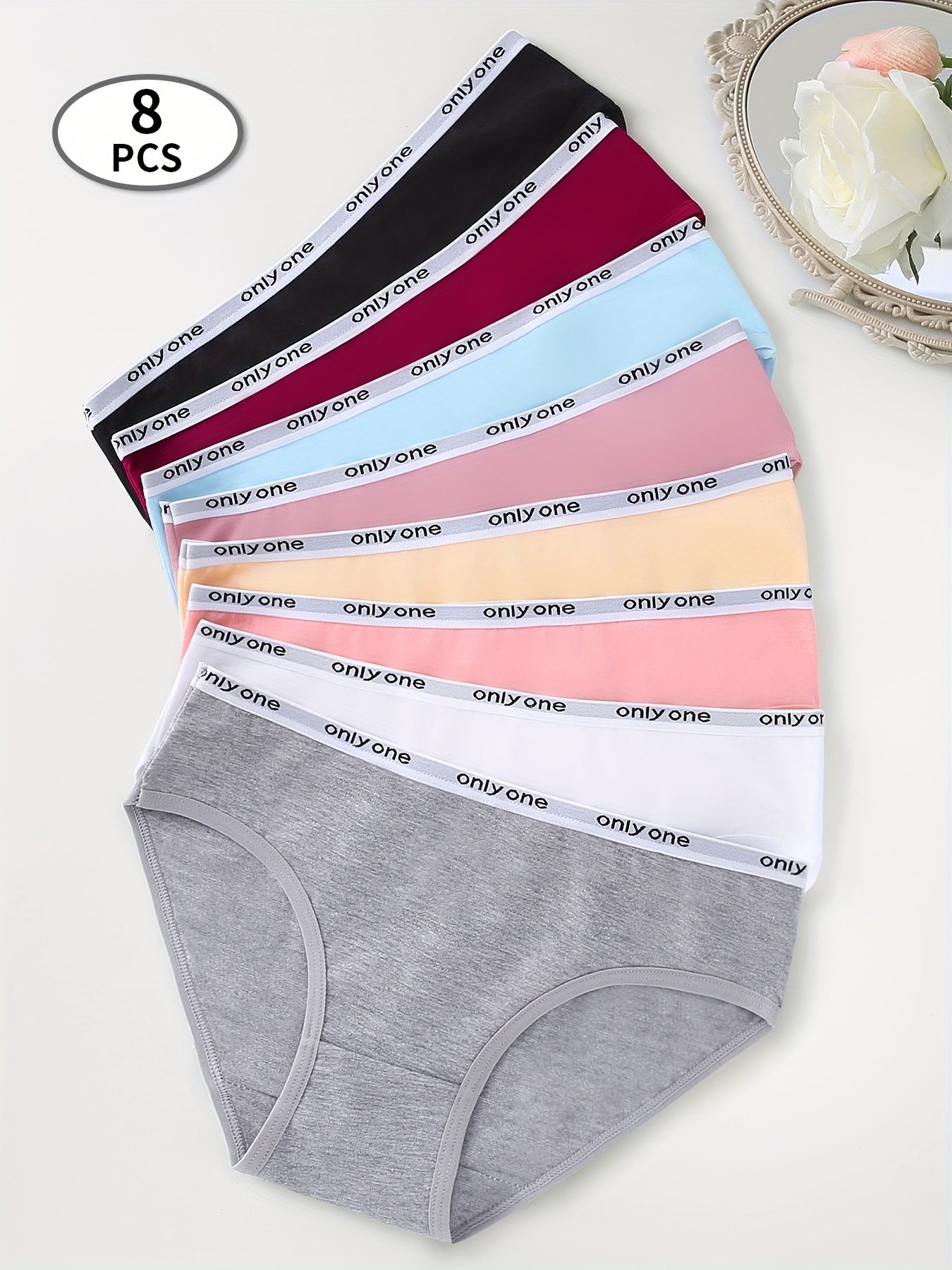 8pcs Sexy Bikini Briefs, Letter Pattern Contrast Color Comfy Breathable Panties, /MH