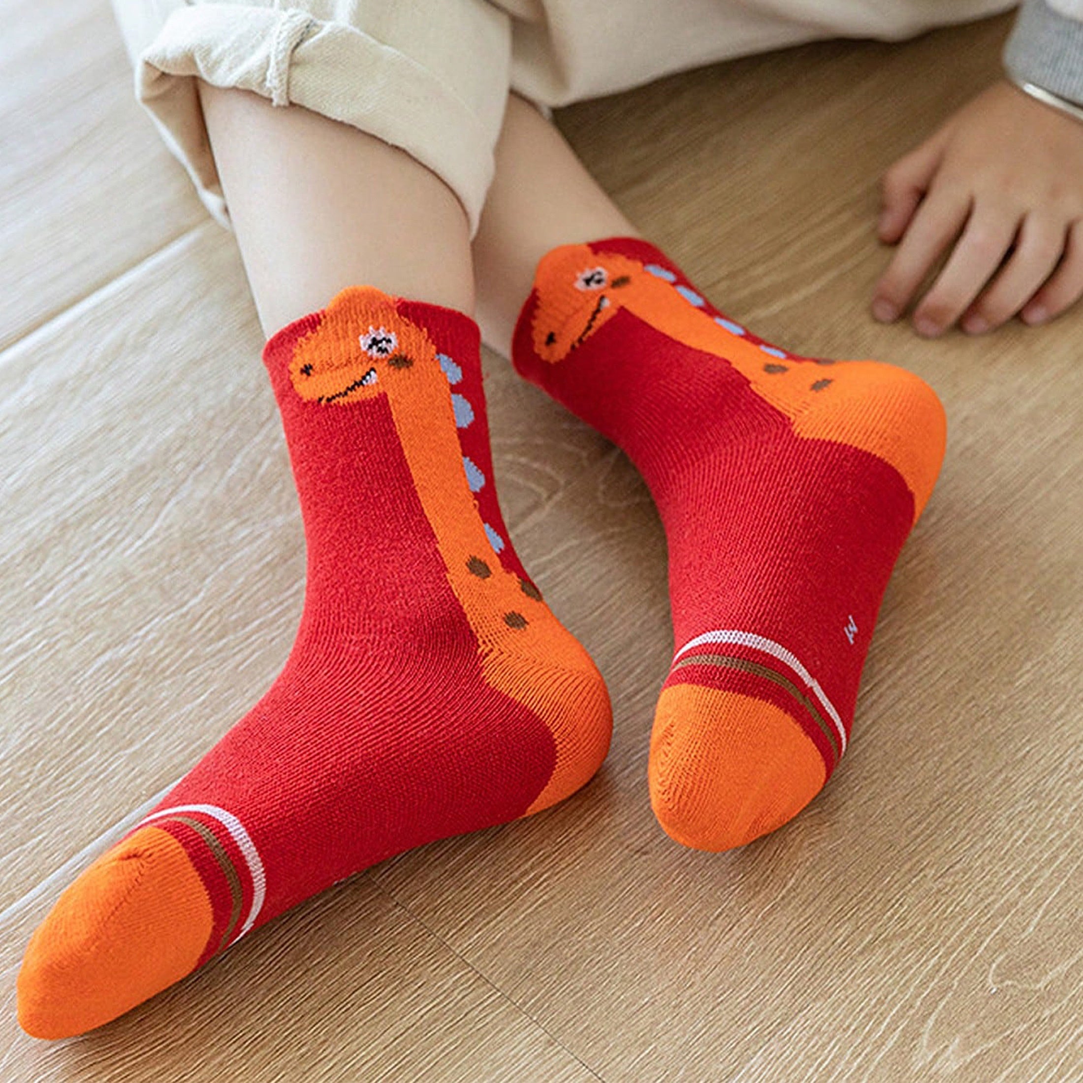 Cartoon Green Dino Pattern 5 Pairs Boy's Short Crew Socks,/MH