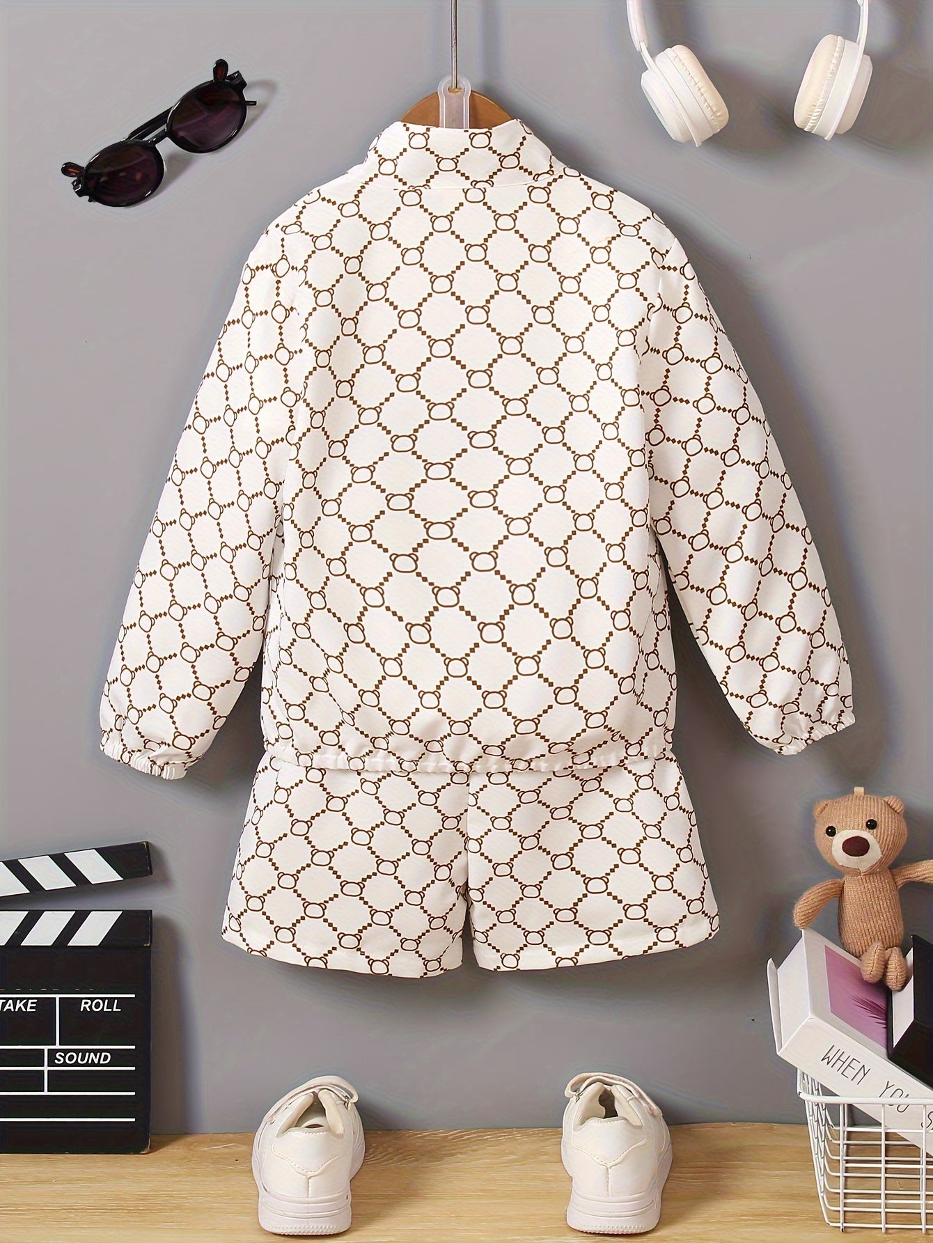 Kids Sporty Quick-Dry Woven Zip-Up Long Sleeve Jacket & Shorts Set,