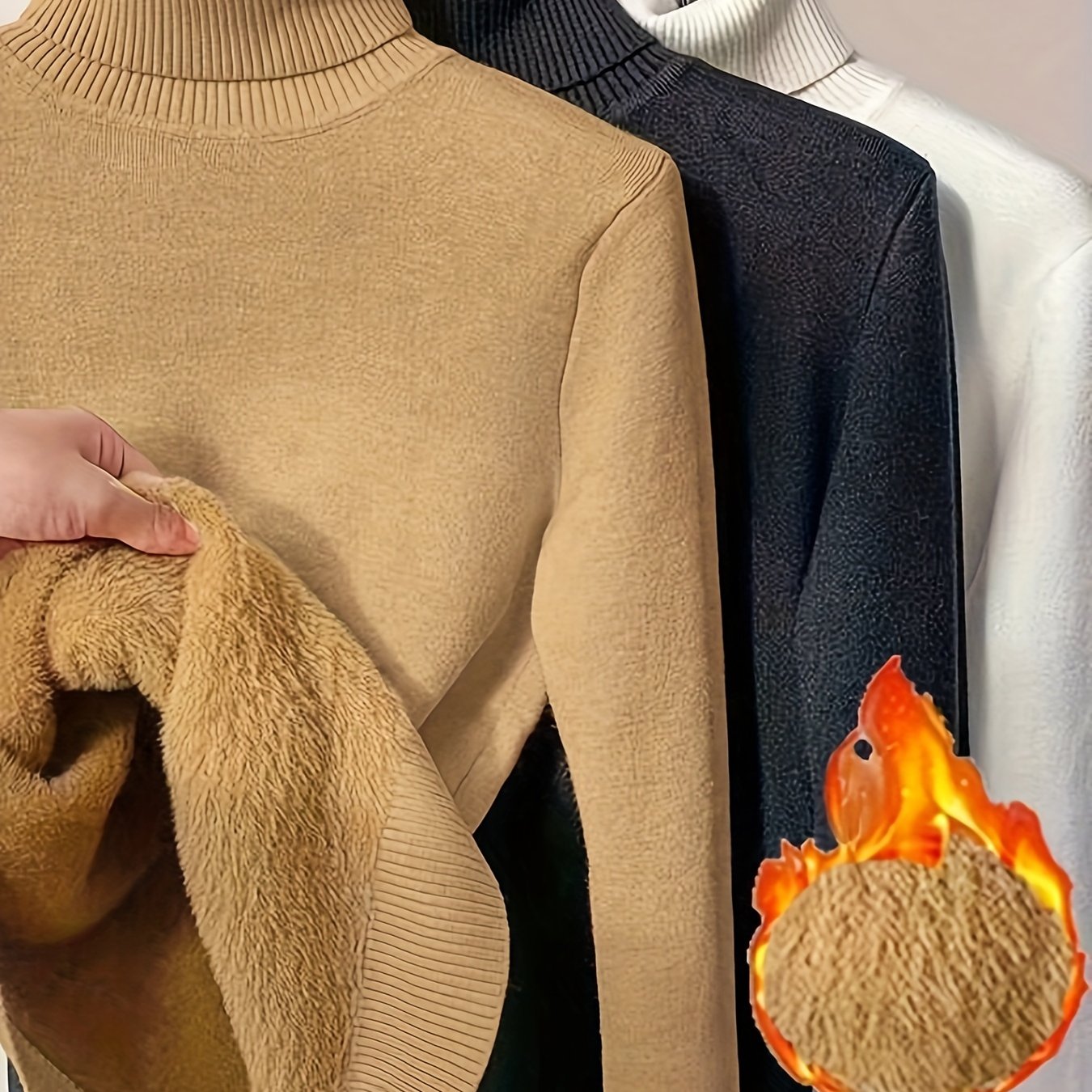 3pcs Turtleneck Solid Sweater, Casual Long Sleeve Sweater .