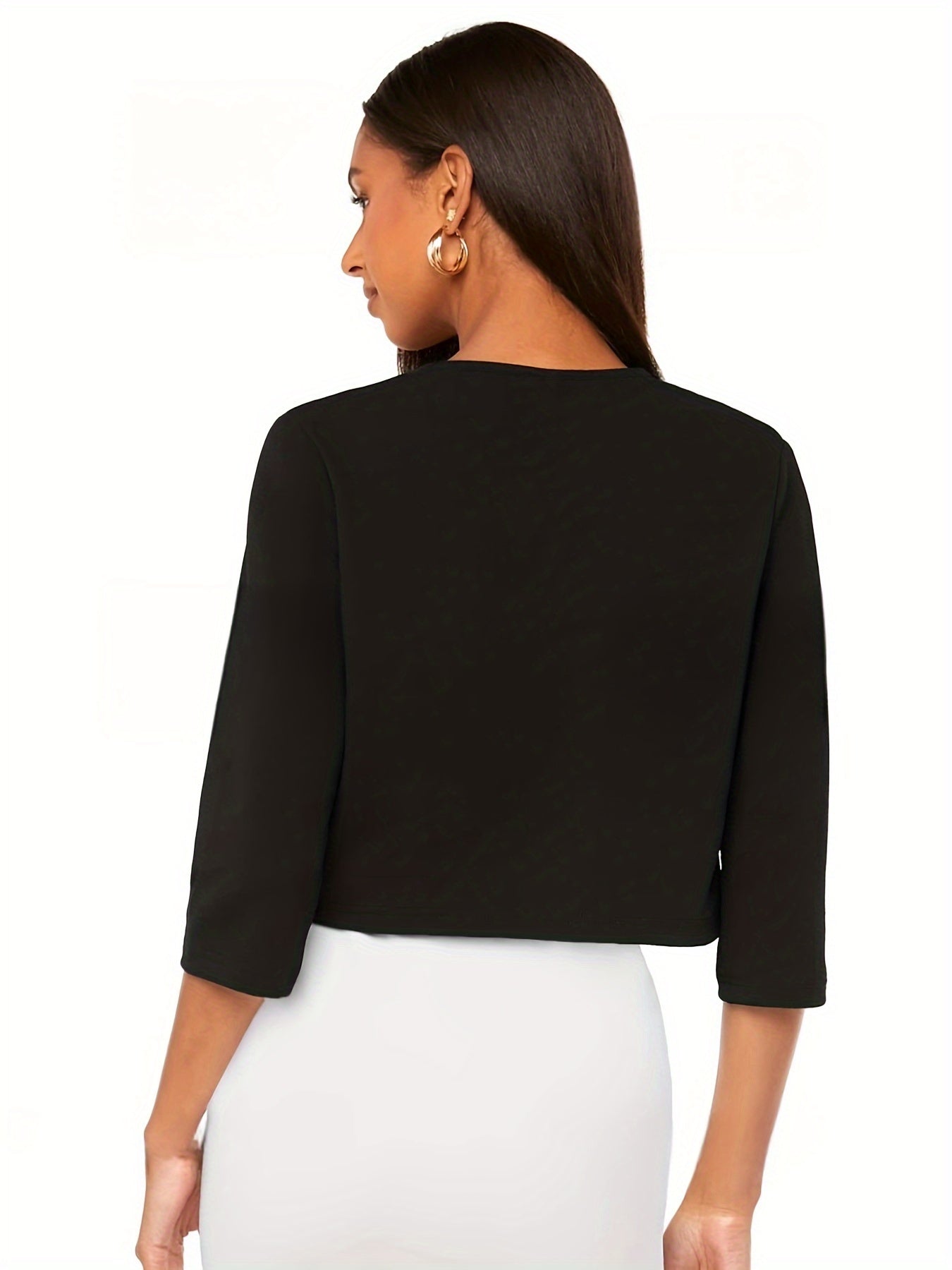 Simple Cropped Blazer, Casual Open Front Work Office .