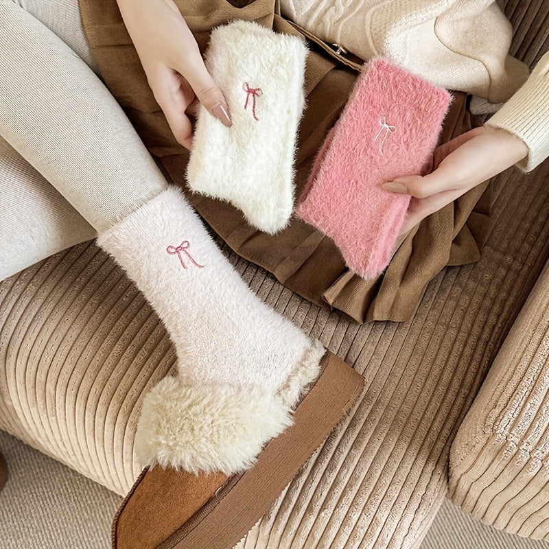 5pcs Women's Cozy Pink Bowknot Plush Socks - /MH