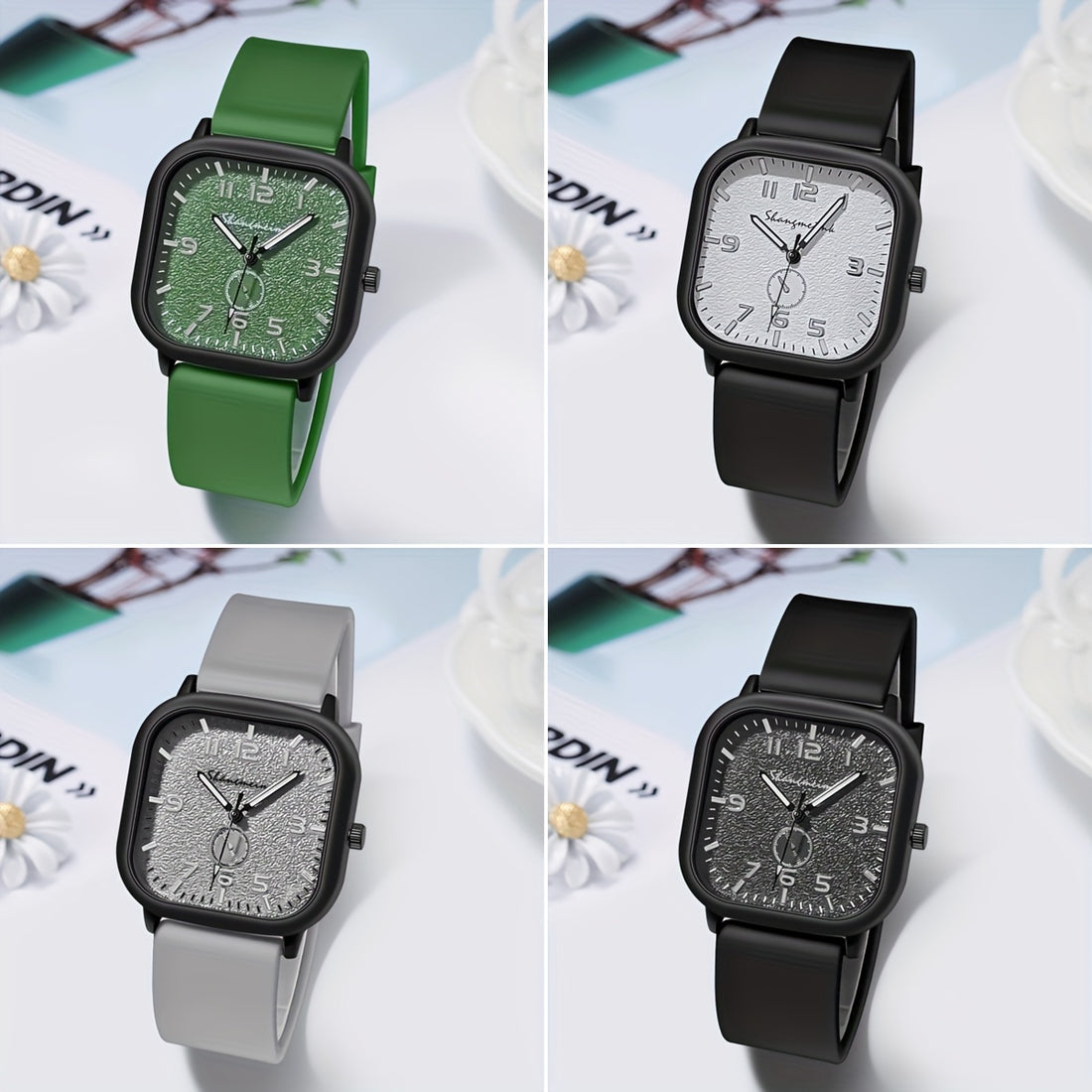Casual Square Quartz Watch Minimalist Fashion Analog Silicone Band Wrist Watch For Men Women Students